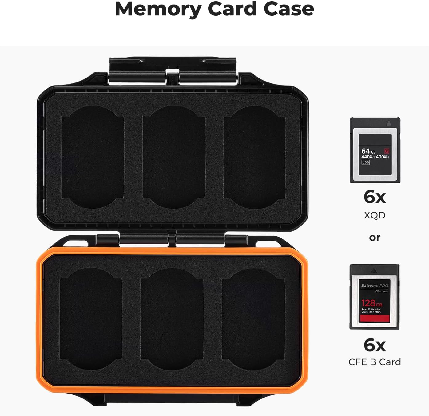 K&F Concept 6 Slots XQD Cfexpress Type-B Card Holder, Water-Resistant Memory Card Storage Carring Case, Shockproof Card Protection Box Organizer