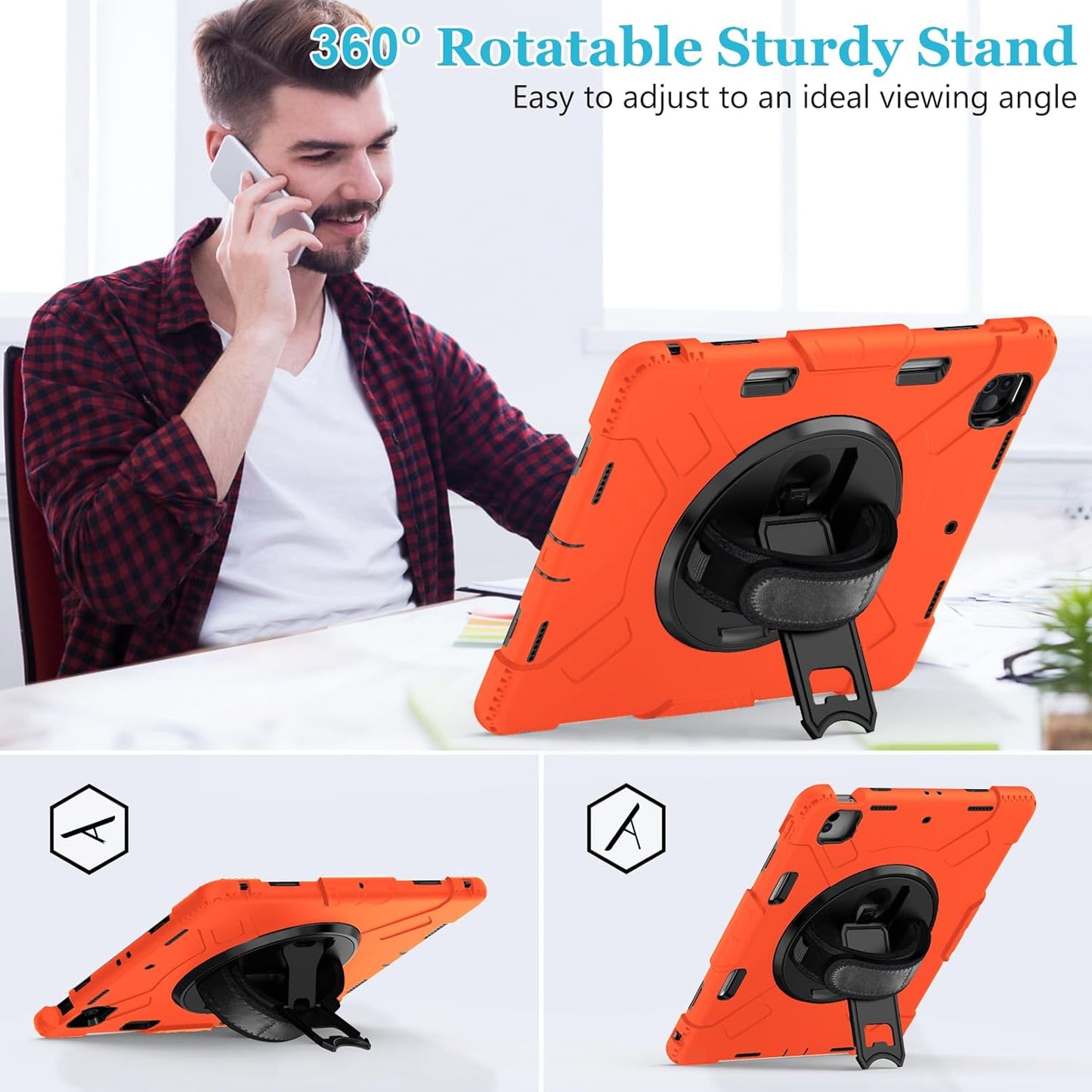 Case for iPad Pro 12.9 2022/2021/ 2020/2018: Cover for iPad Pro 12.9 6th/ 5th/ 4th/ 3rd Generation with Screen Protector- Stand- Pencil Holder- Handle- Shoulder Strap-Orange