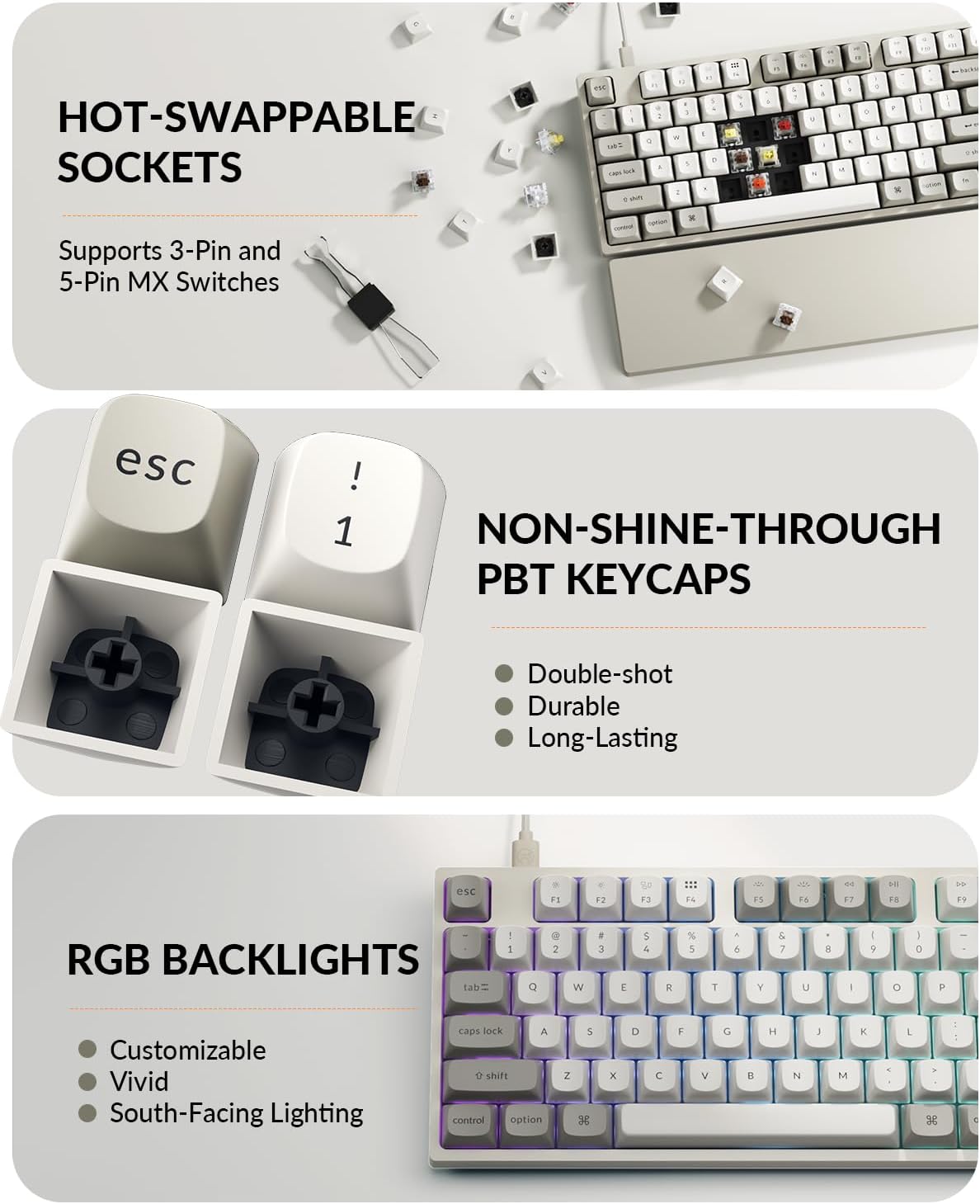 Keychron C2 Pro Wired Mechanical Keyboard with 8K Hz Polling Rate, Full Size Custom RGB Backlit Hot-Swappable, Non-Shine Through PBT Keycaps Compatible with Mac Windows Linux (Silent Red Switch)