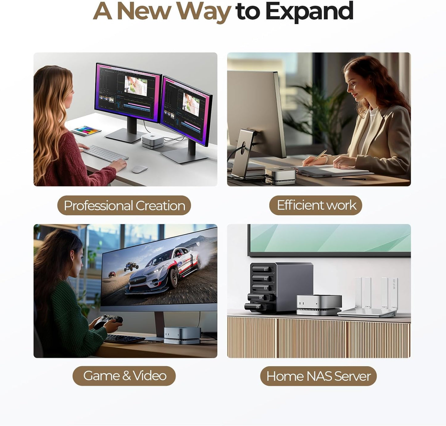 40Gbps Aluminum Hub & Stand for New M4/M4 Pro Mac Mini (2024) with 40Gbps NVMe/M.2 SSD Enclosure, 2X USB-A, USB-C Host, 3.5mm Audio – Compatible with All New Mac Mini M4/M4 Pro