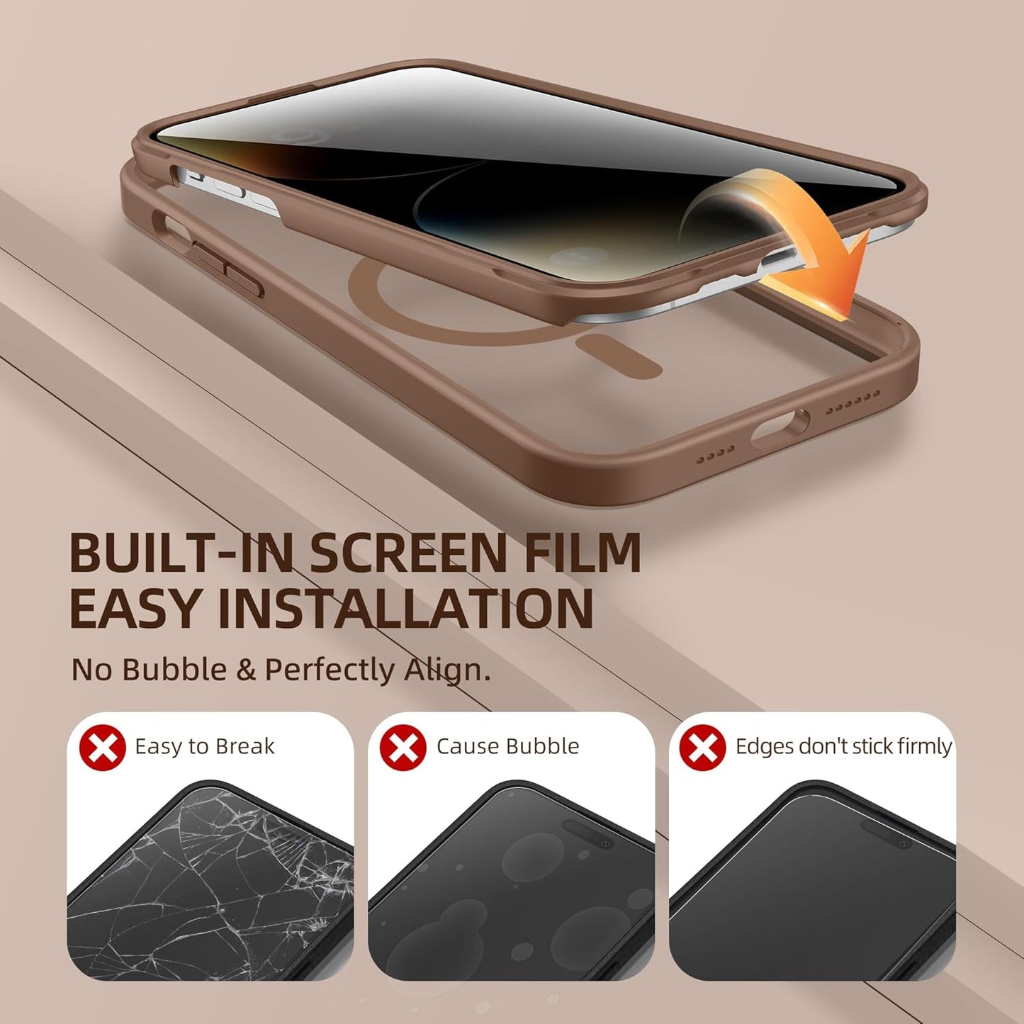 BERFY Magnetic for iPhone 14 Pro Max Case, Compatible with MagSafe, Built-in Privacy Screen Protector and Upgraded Camera Protection,Anti-Spy Full Body Shockproof Phone Case for 14 Pro Max,Desert Gold