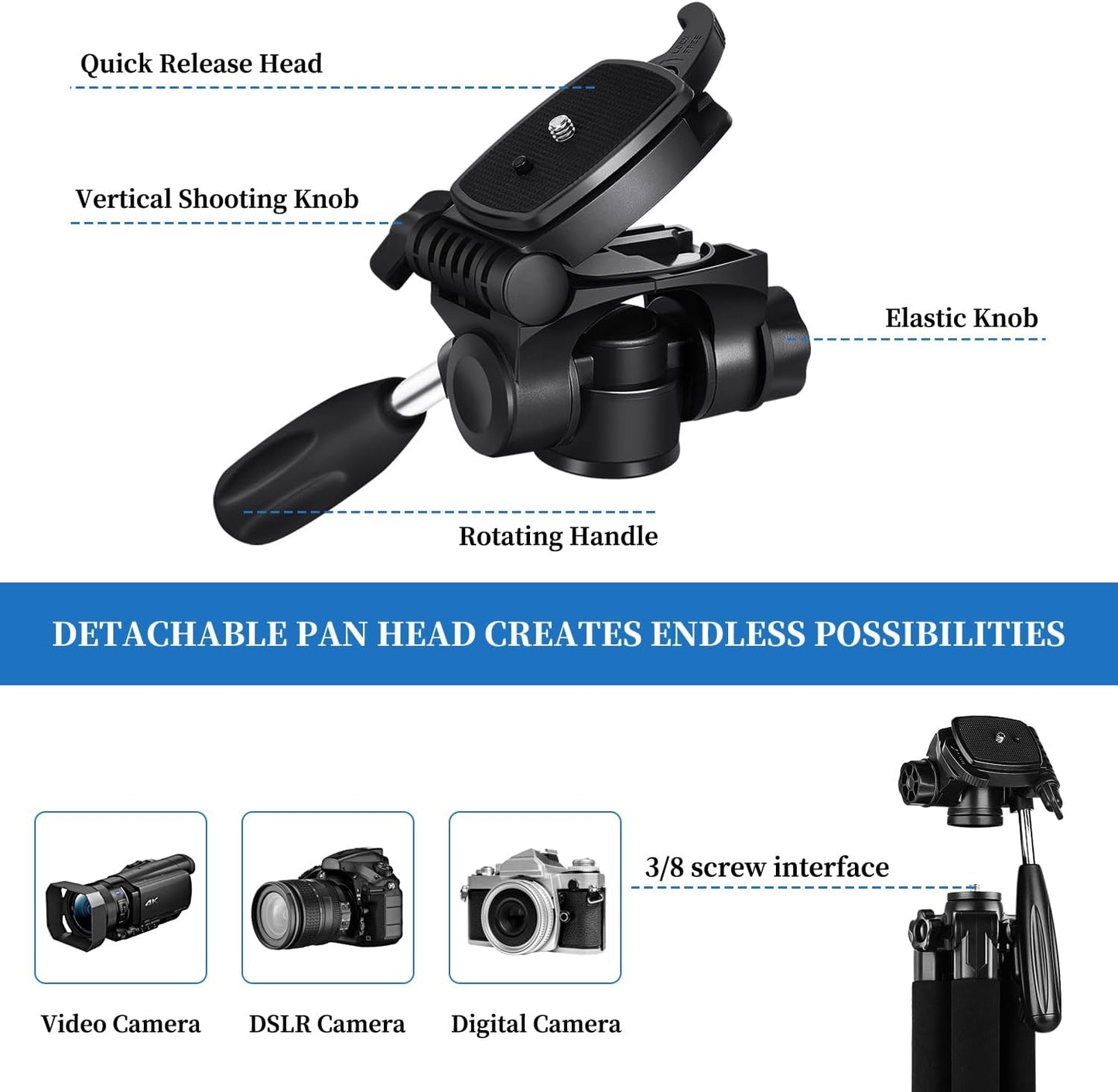 JOILCAN Tripod Camera Tripods, 74" Tripod for Camera Cell Phone, Heavy Duty Tripod Stand, Professional Travel Tripods Compatible with Canon iPhone DSLR, Starry Gray