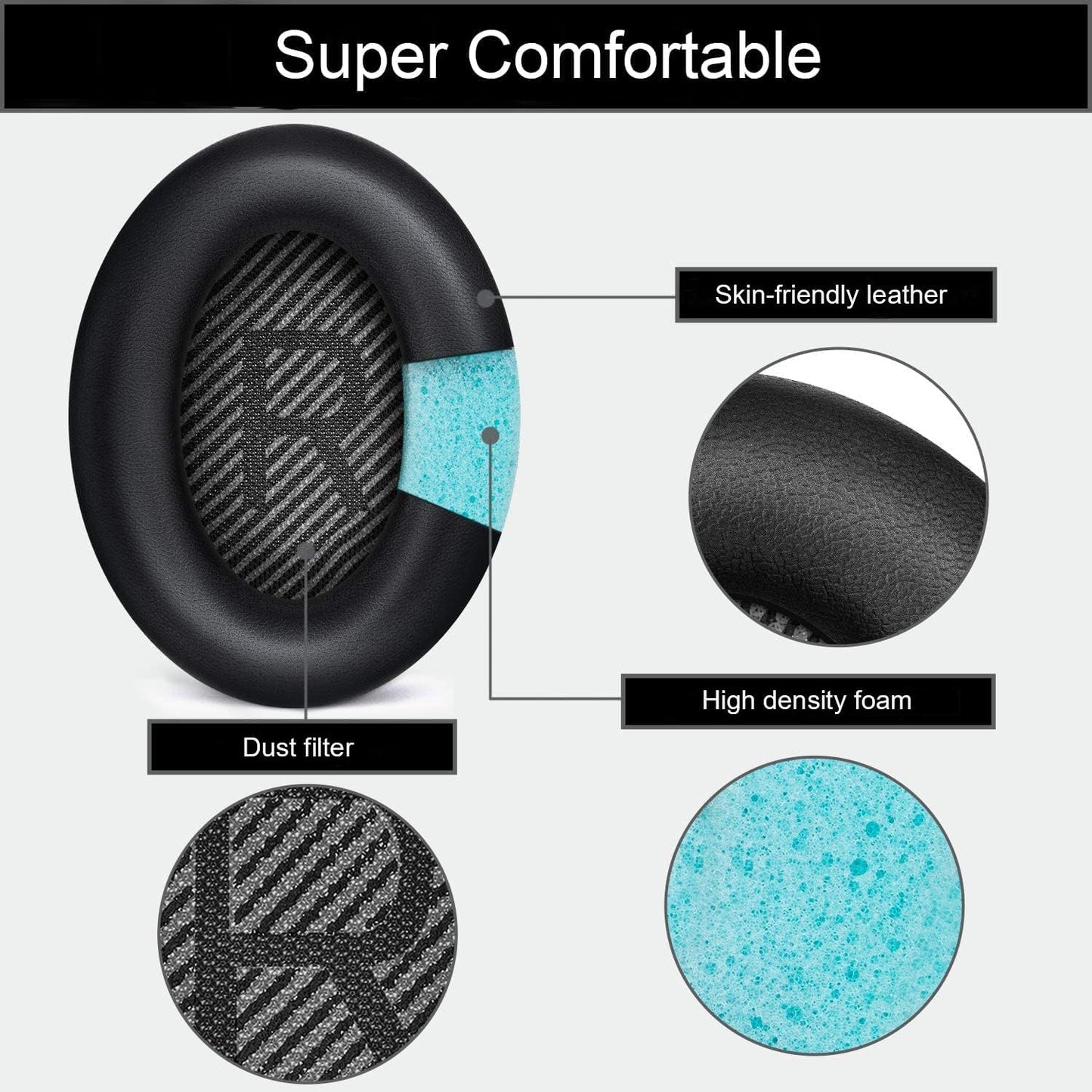 Ear Pads for Bose Quiet Comfort 35 Soft Protein Leather Replacement Earpads Ear Cushions Ear Pad for Bose QC 35/25 / 15 QC2 / Ae2 / Ae2i / Ae2W / Sound Link/Sound True (Black/Blue)