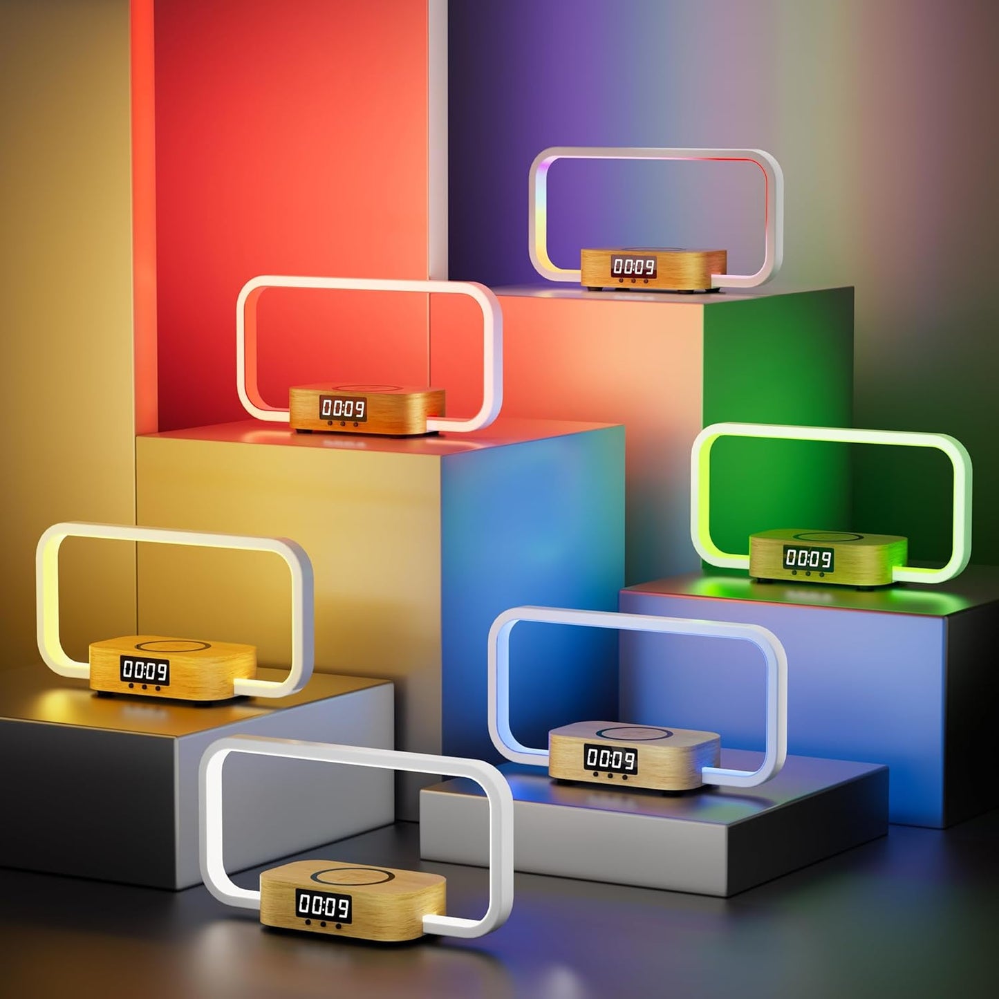 Bedside Lamp with Wireless Charger & USB Port – Touch Control Nightstand Table Lamps, RGB Color Changing, Stepless dimming, 7 Color, Modern LED Desk Lamp with Clock for Bedroom, Gifts for Women, Men