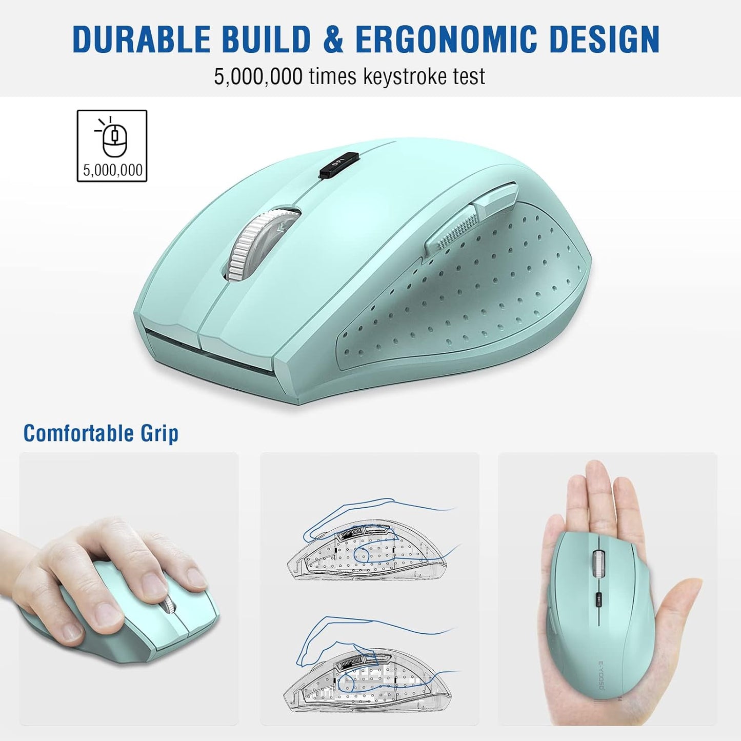 E-YOOSO Wireless Mouse for Laptop, Portable Optical Computer Mouse, 6 Buttons, Cordless 2.4GHz with USB Receiver, 5-Level 4800 DPI, 18 Months Battery Life for PC Chromebook Windows Mac