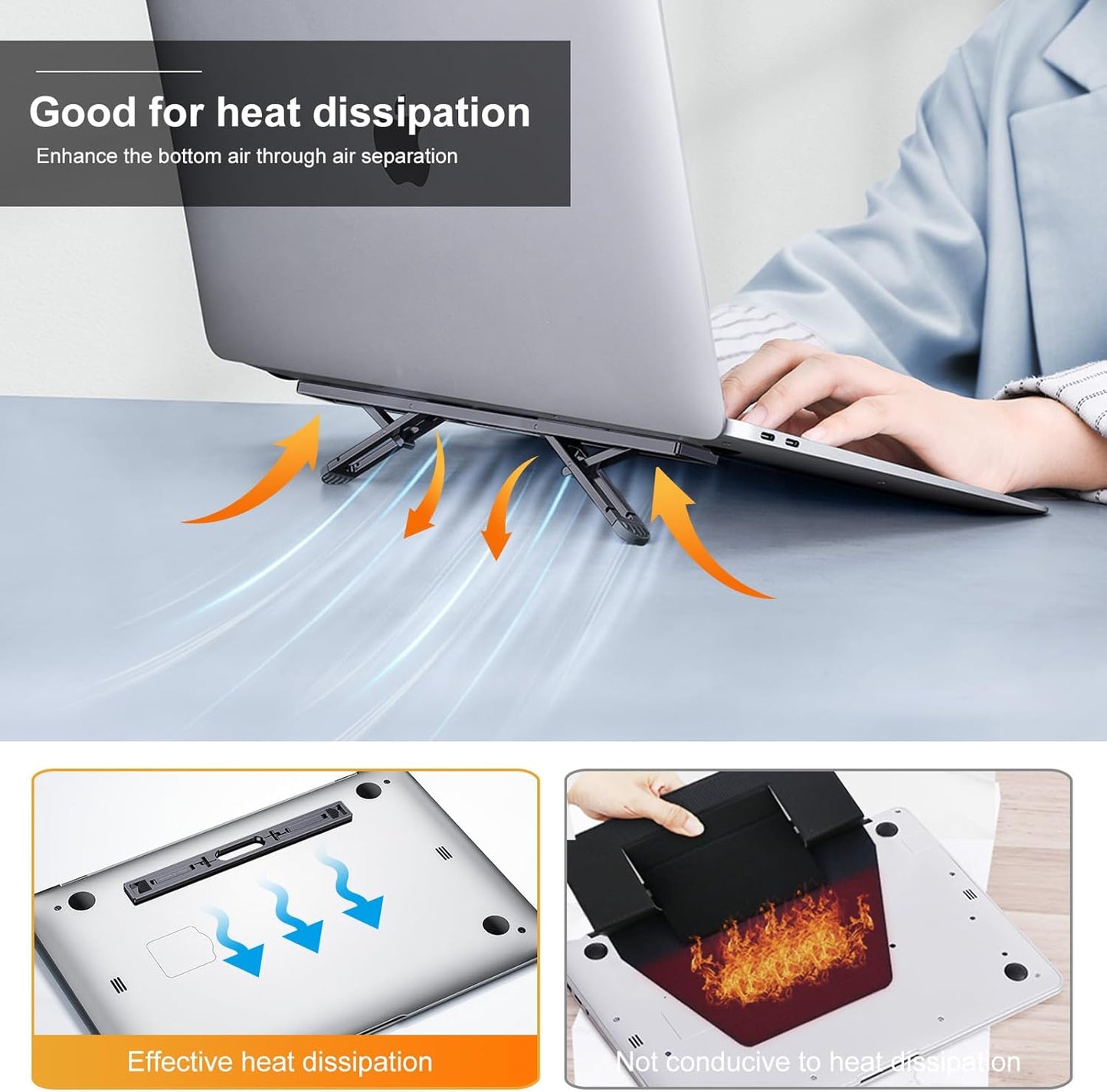 Laptop Risers for Desk, 4 Adjustable Heights Laptop Stand, Keyboard Riser, Ergonomic Laptops Feet for Desk, Compatible with MacBook Air Pro, with Dell, with HP, More 10-15.6” Laptops