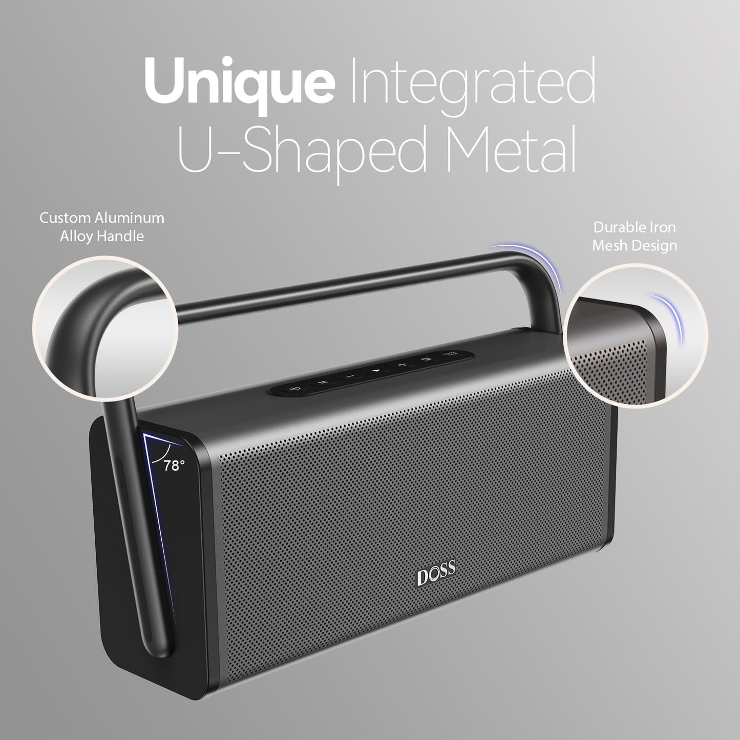 DOSS SoundBox XL Pro Bluetooth Speaker with 50W Powerful Stereo Sound, Extra Bass,16H Playtime, Integrated Metal Body, Aluminum Alloy Handle, Portable for Home, Office, Backyard - Blue