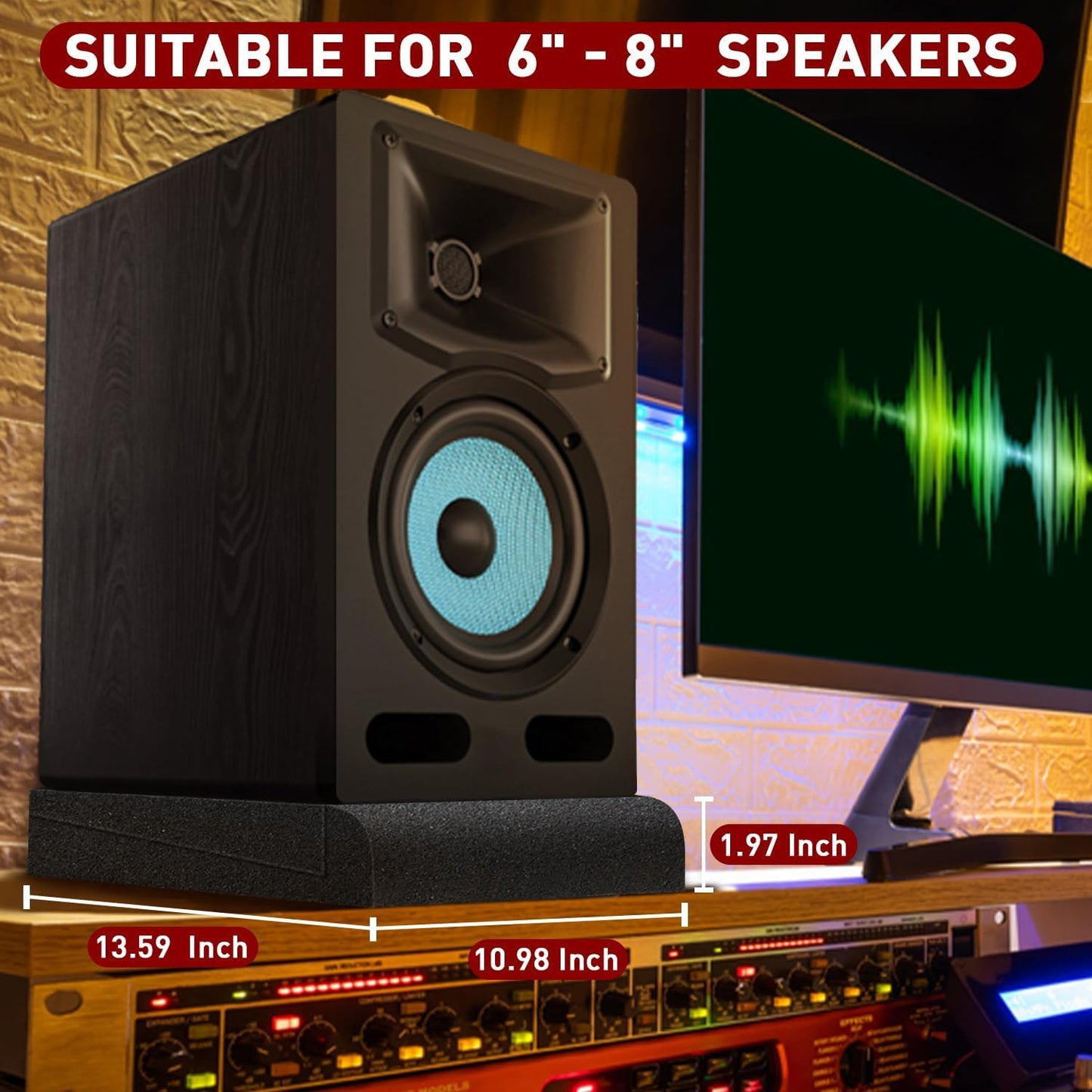 Focusound Studio Monitor Isolation pads for 6-8 Inches Monitors, 2 Pack High Density Acoustic Speaker Isolation Pads Foam