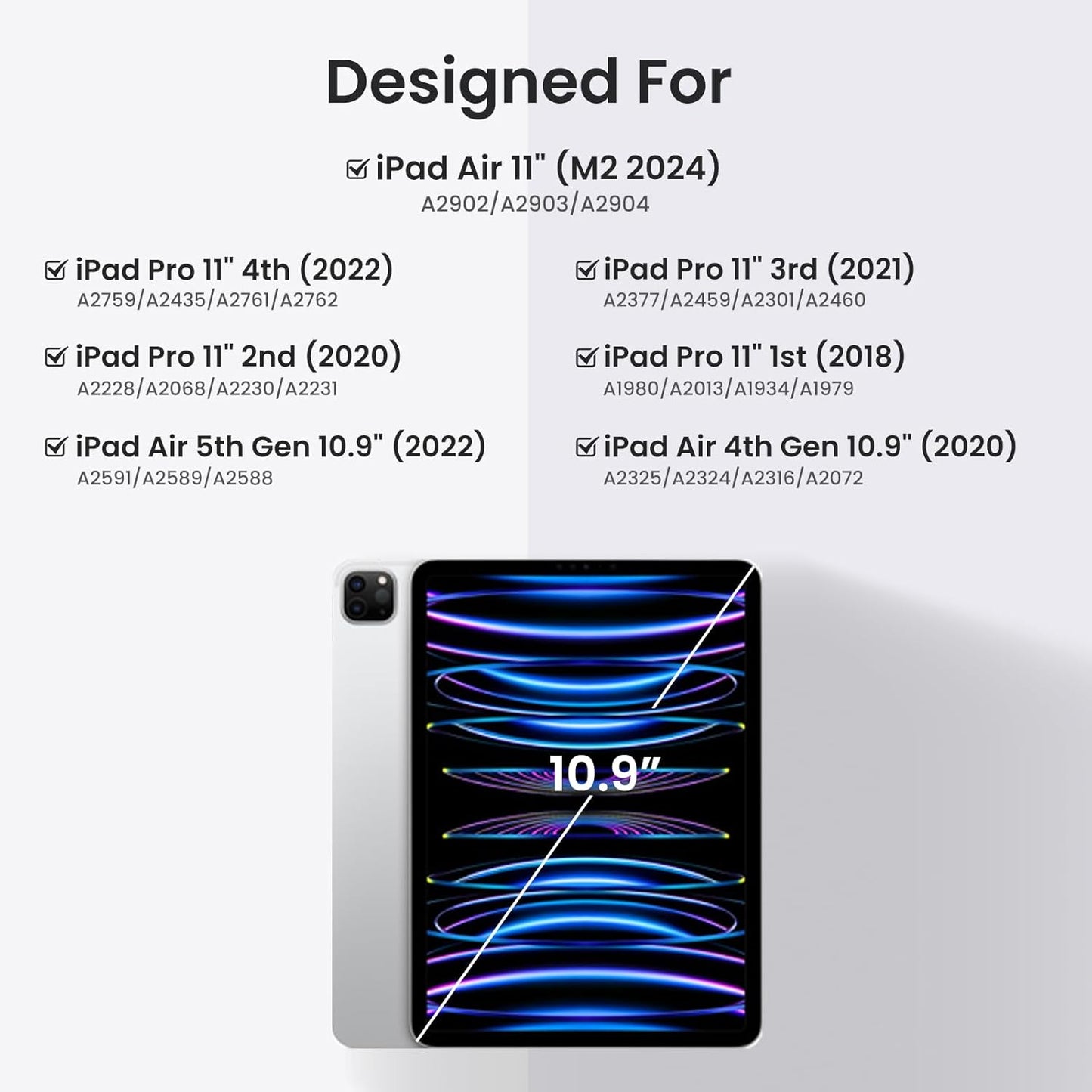 Keyboard Case for iPad Air 5th/4th Pro 11 inch, 7-Color Backlit Detachable Wireless Keyboard Case with Pencil Holder, Stand Folio Cover for Gen 2020/2022, Pro 4th/3rd/2nd/1st Gen, Black