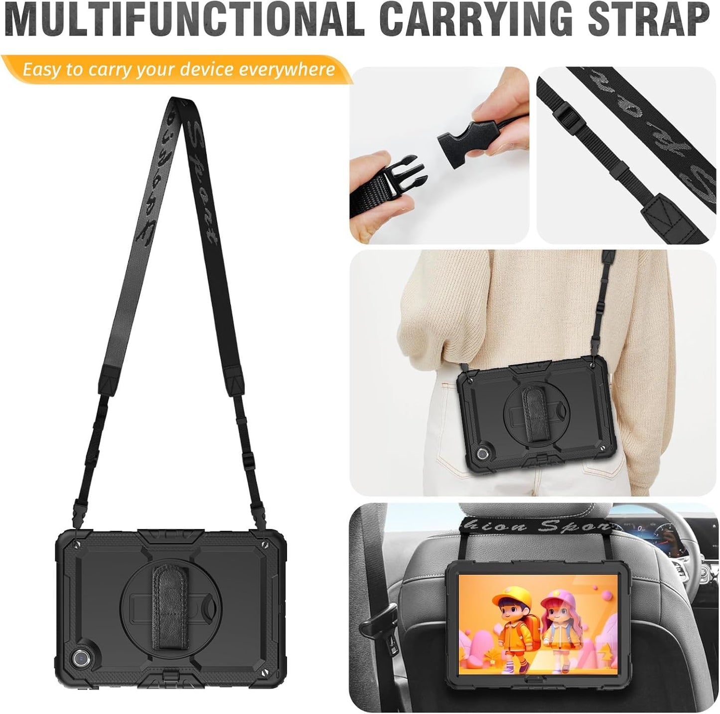 HXCASEAC Case for Samsung Galaxy Tab S6 Lite 10.4 inch, Protective with Screen Protector/Hand Strap/S Pen Holder, Shockproof S6 Lite Tablet Case 2024/2022/2020 SM-P610 SM-P613 SM-P620 - Black