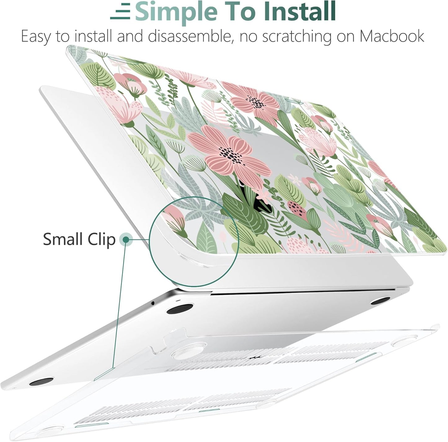 TWOLSKOO Compatible with M4 MacBook Air 15 inch Case 2025-2023 Released Model M4 A3241 M3 A3114 M2 A2941, Plastic Hard Shell & Screen Protector & Keyboard Cover & Trackpad Film, Leaves Flowers X732