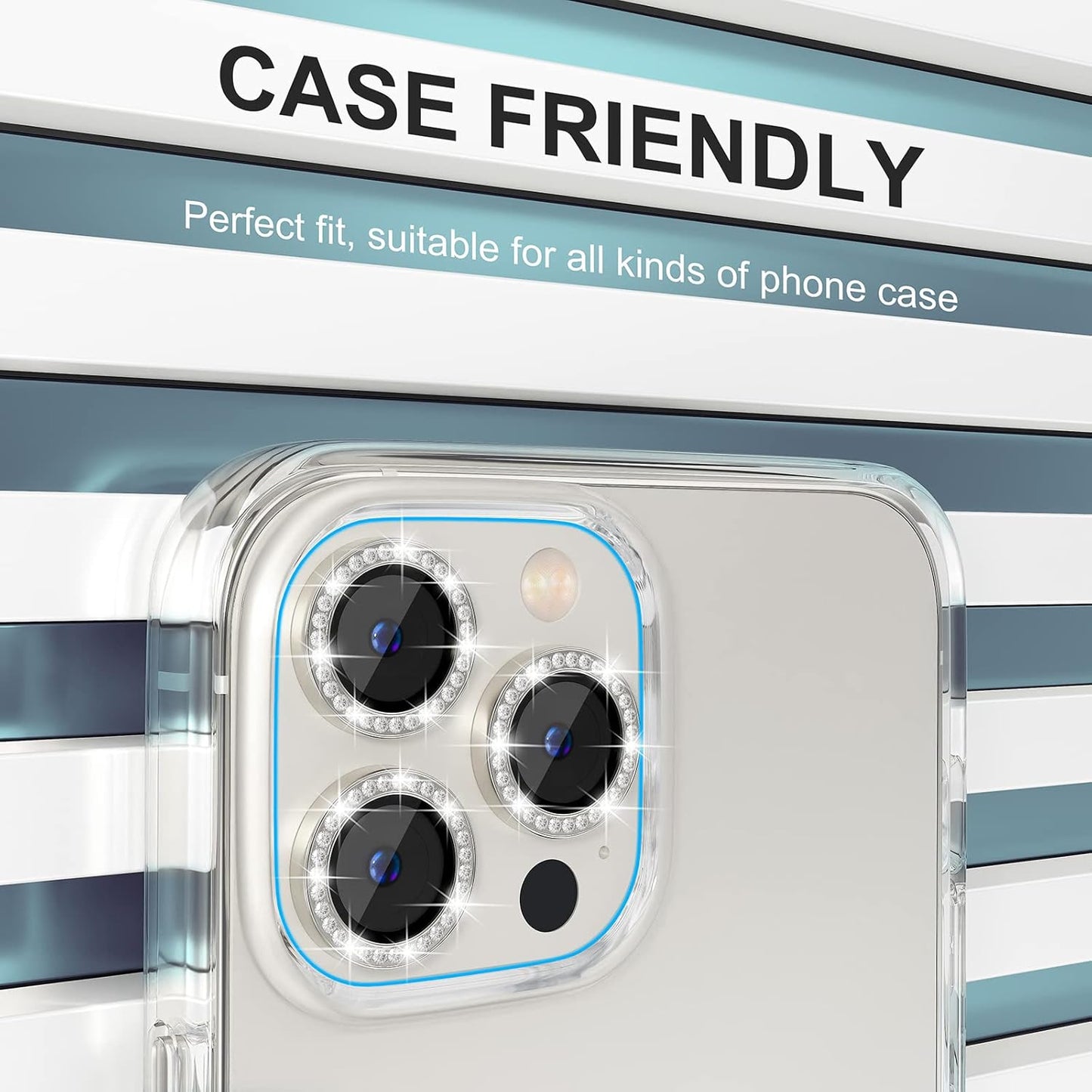 Choiche [3+1 for iPhone 13 Pro/iPhone 13 Pro Max Camera Lens Protector Bling, 9H Tempered Glass Camera Cover Screen Protector Metal Ring Decoration Accessories (Diamond-Silver)