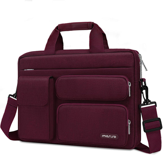MOSISO Laptop Shoulder Bag, Computer Bag with 2 Raised&1 Flapover&1 Horizontal Pocket&Handle&Belt