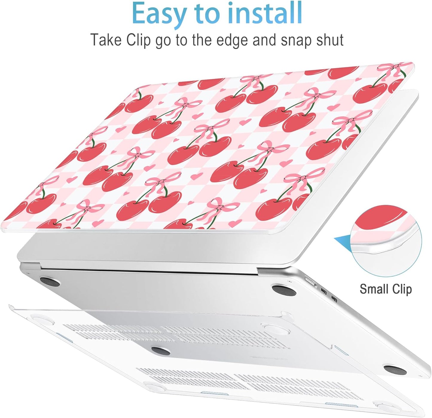 Mektron for 2025 M4 MacBook Air 13.6 Inch A3240 Case Fits 2023 A2681 M2 2024 A3113 M3 Chip with Liquid Retina Display Touch ID, Printed Plastic Hard Shell for MacBook Air 13.6", Cherries Bows C353