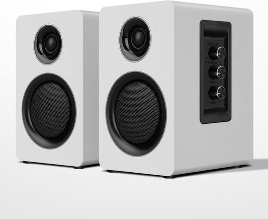 Computer Speakers for Desktop PC, Active Bookshelf Speaker with 3‘’ Carbon Fiber Woofer and Silk Film Tweeter ,Supports Bluetooth 5.3, USB-C, AUX/RCA Input for Record Player TV - White Stereo Set