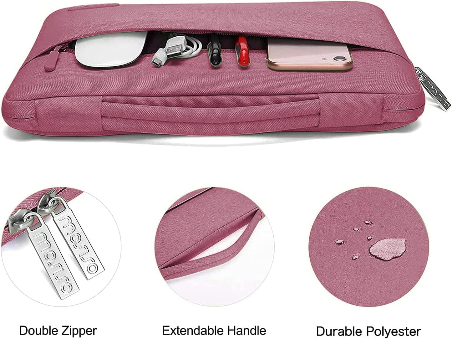 MOSISO Compatible with MacBook Air 13 inch Case 2025 2024 2023 2022 M4 A3240 M3 A3113 M2 A2681, Hard Shell&Sleeve Bag&Keyboard Skin&Webcam Cover&Screen Film for MacBook Air 13.6 inch, Dusty Rose