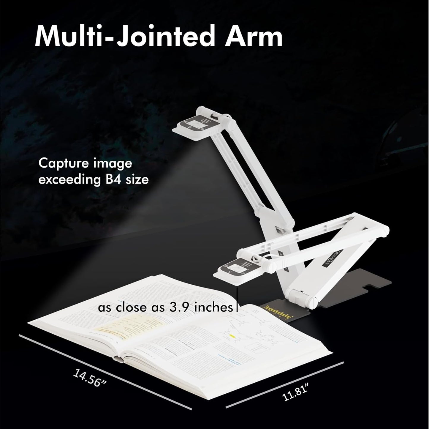 INS-Flip 4 4K USB Portable Document Camera/Webcam/Visualiser—13MP Ultra HD, Foldable Design, Auto Focus, Mic, LED, Compatible with Mac OS, Windows, iPad, Chromebook for Distance Learning