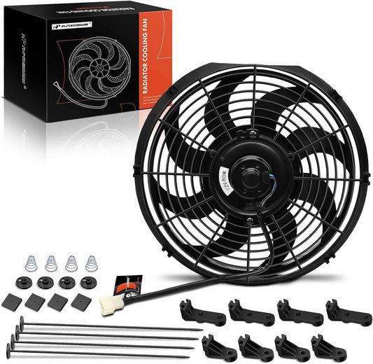 A-Premium 12'' 12 inch Slim Fan Pull Universal Electric Radiator Cooling Fan Assembly, 12V 80W with Mount Kit