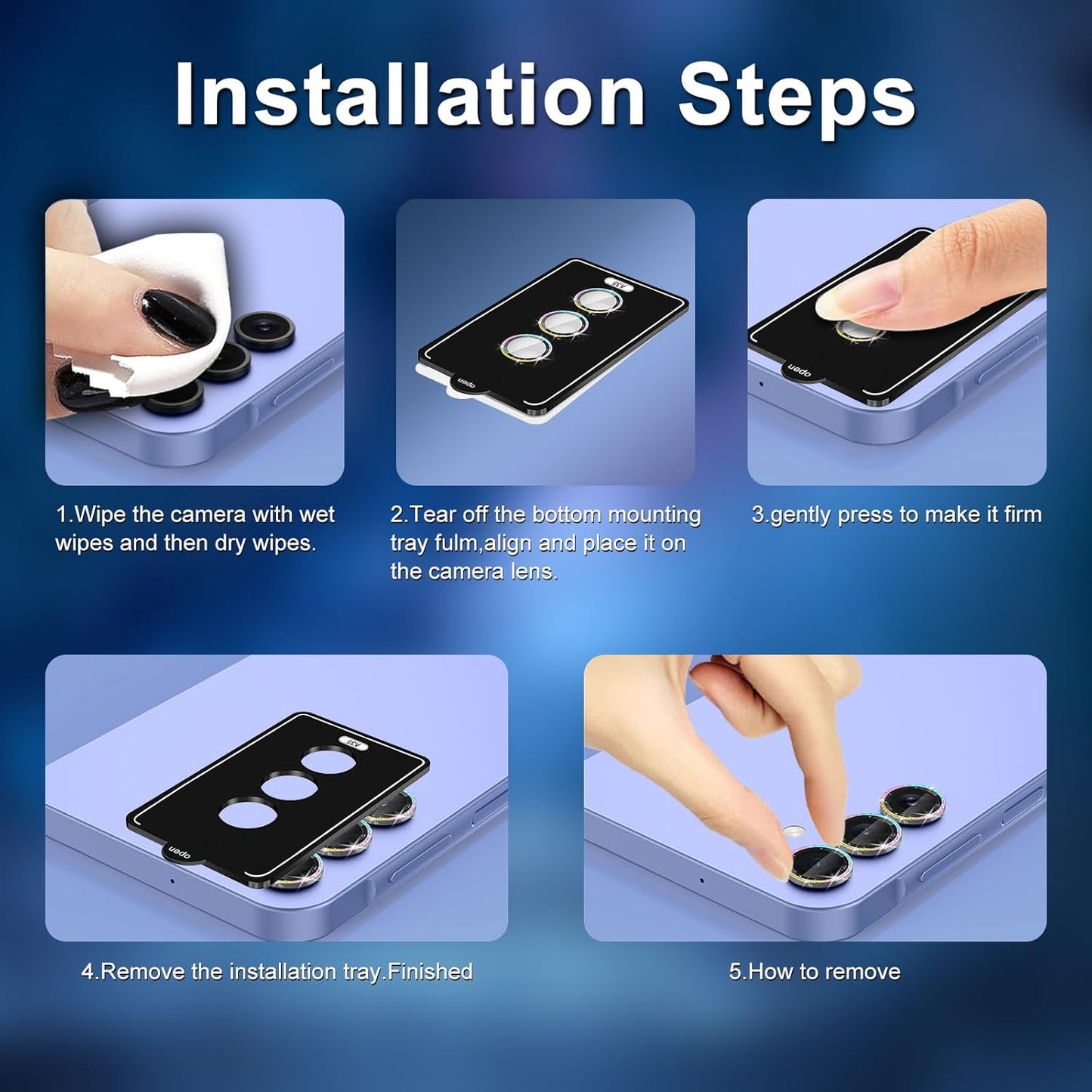 for Samsung Galaxy A35 5G Camera Lens Protector, Individual Metal Ring Tempered Glass Lens Cover, [Strong Adsorption] Scratch Resistant Ultra-Thin HD Clear Lens Cover, 1 Set-Colorful Sparkly