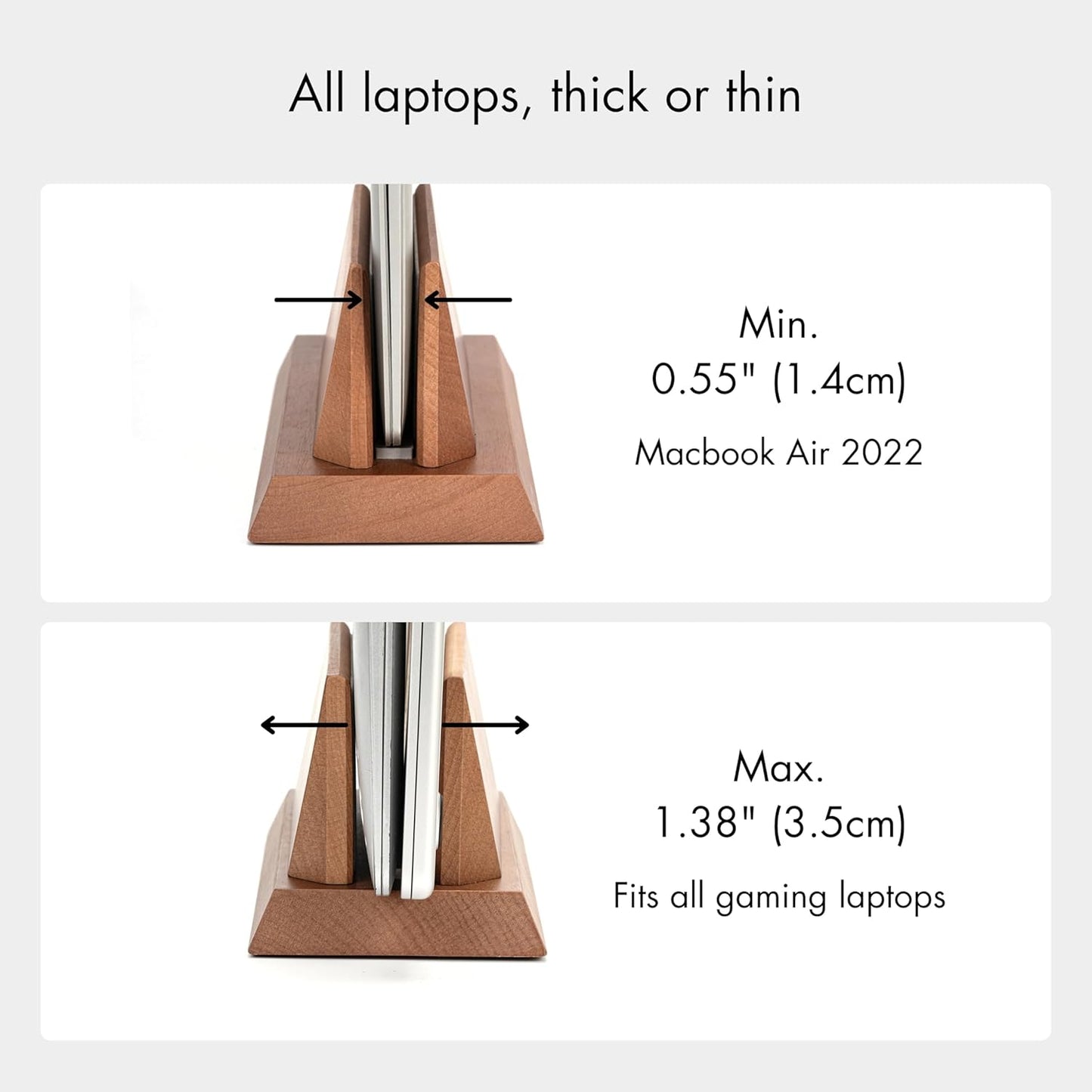 ZMARKRAFT® Adjustable Vertical Laptop Stand Holder Compatible with All Laptops, Solid Wood MacBook Stand, Wooden iPad Holder, Manually Adjustable Without Any Tool