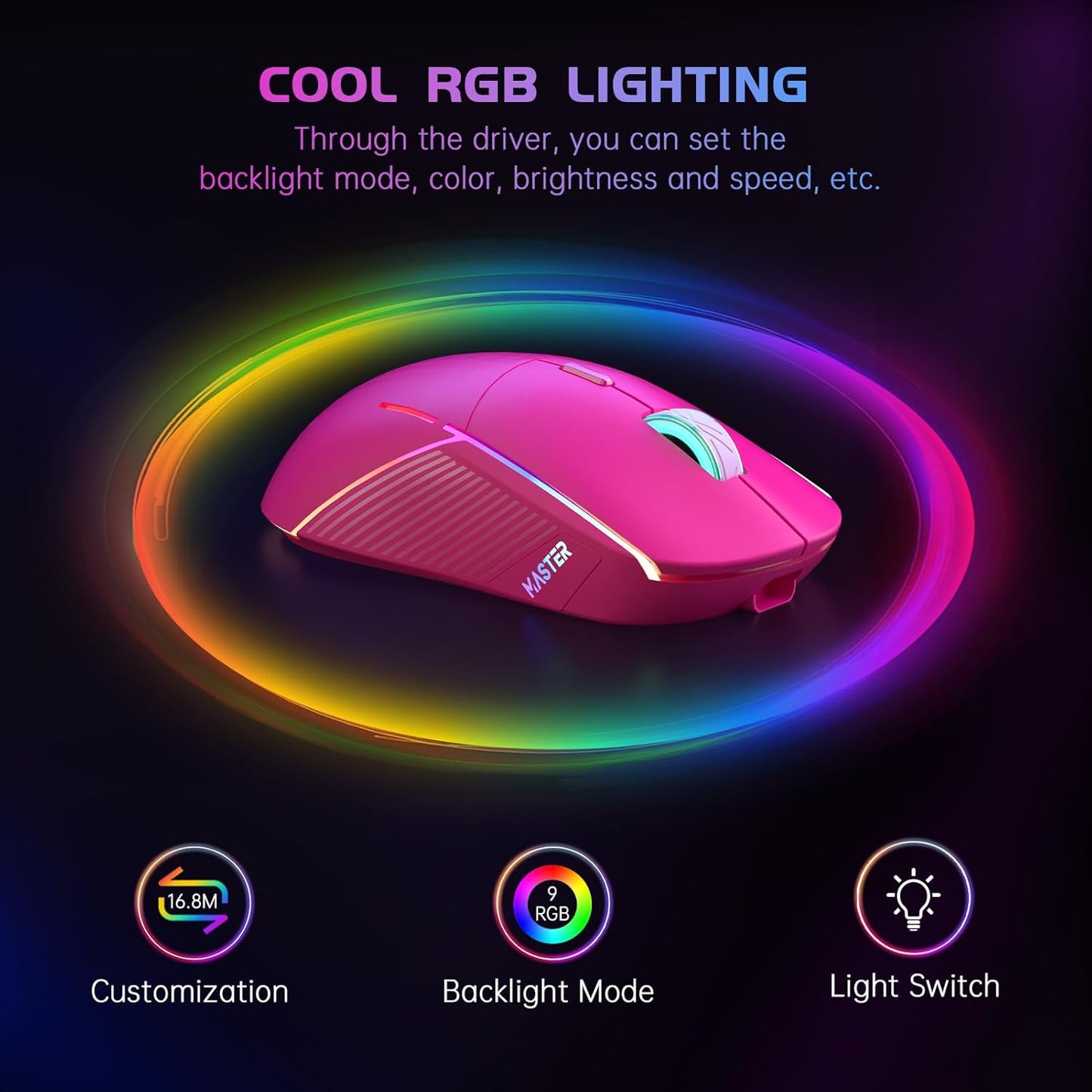 FFJ Wireless Gaming Mouse, 24000 DPI, Tri-Mode 2.4G/USB-C/Bluetooth 5.3 Gaming Mouse Wireless, RGB Programmable Mouse Gamer, 75Hrs Battery Life, Rechargeable Gaming Mice for PC, Mac, PS5, Xbox-Magenta