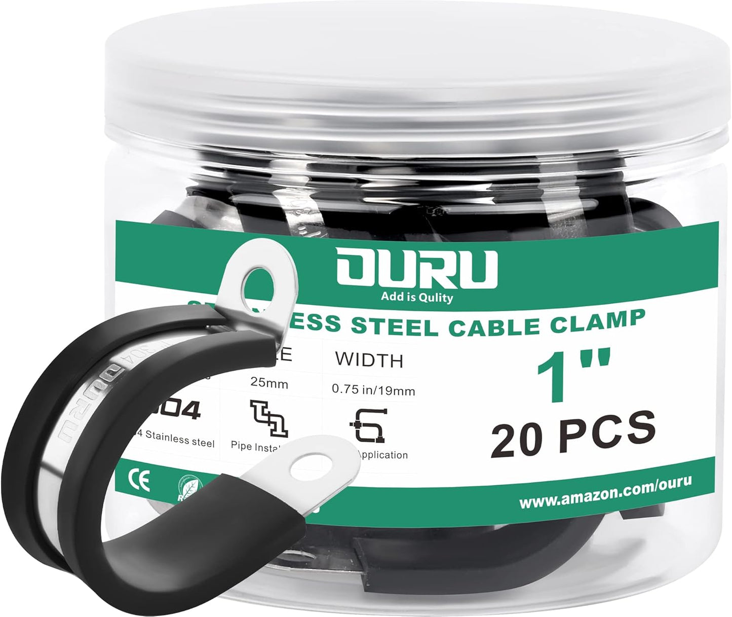 20pcs 1 Inch Stainless Steel Cable Clamps, Rubber Coated, Black