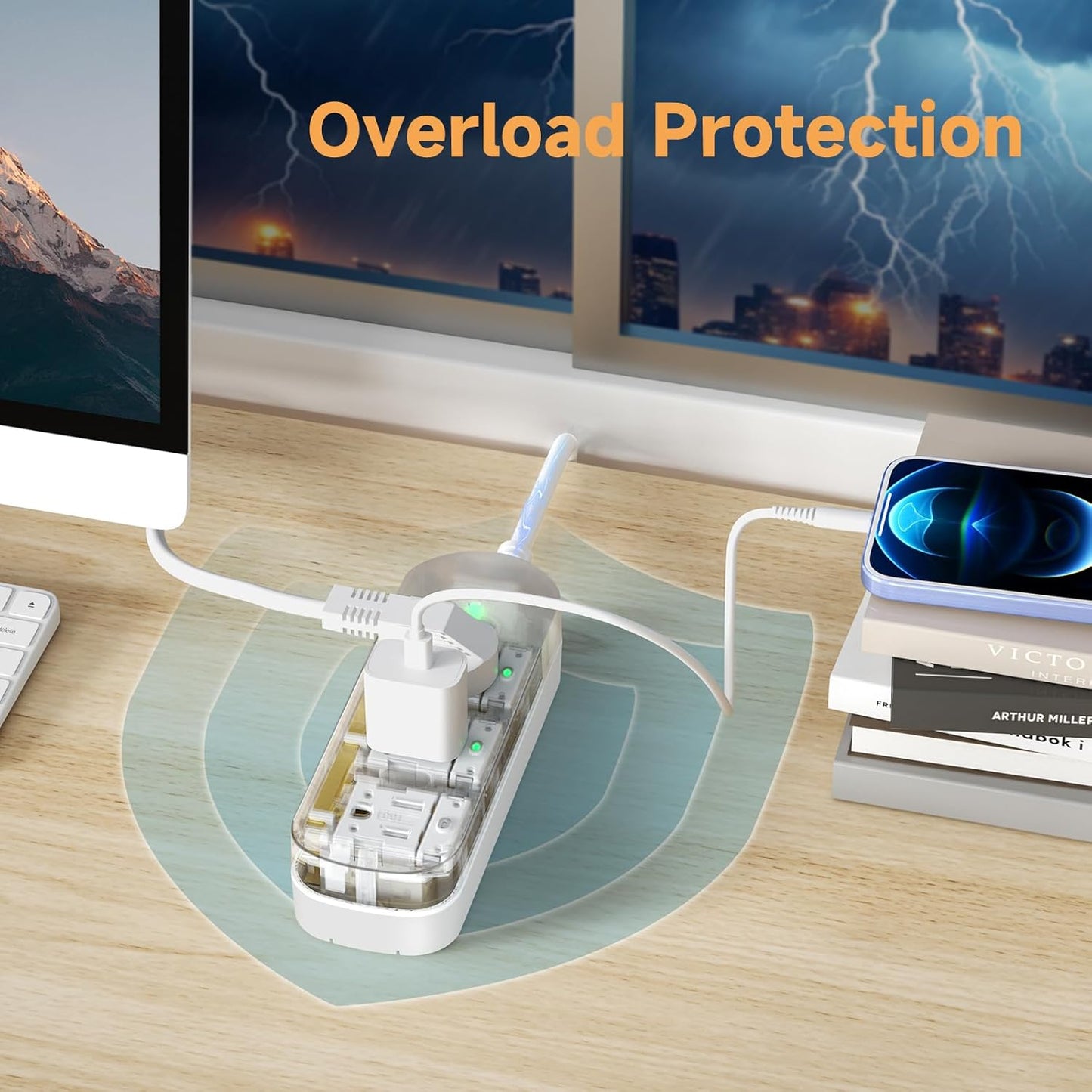 3 Outlets 6ft Extension Cord, Surge Protector Power Strip, 1875W Outdoor Power Strip Weatherproof, Mountable Small Power Strip for Office, Outdoor, Travel.