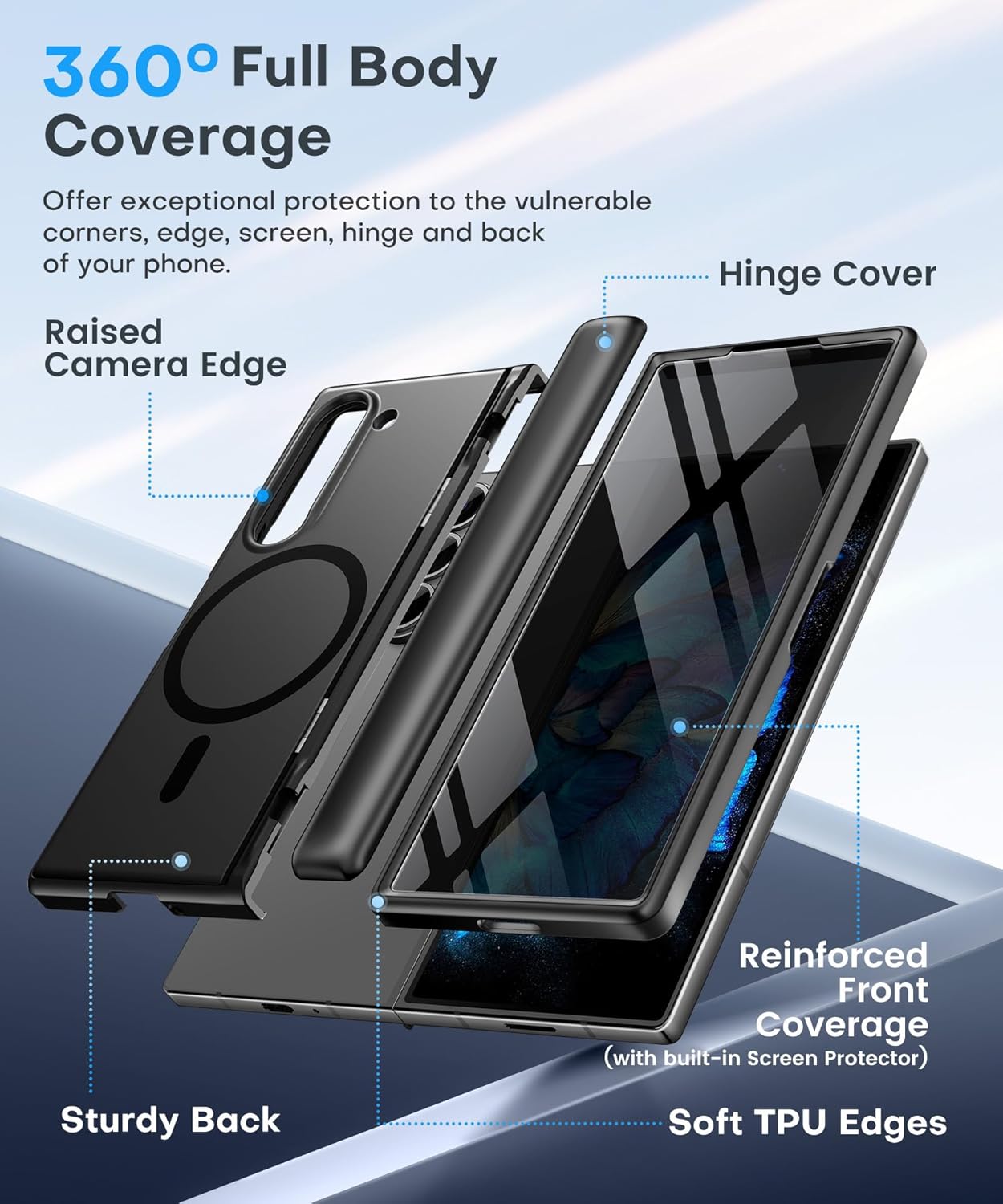 BERFY Magnetic for Samsung Galaxy Z Fold 6 Case with Privacy Screen Protector, [Compatible with MagSafe][Anti Spy] Built-in Hidden Kickstand, Full-Body Shockproof Slim Phone Case for Z Fold 6, Black