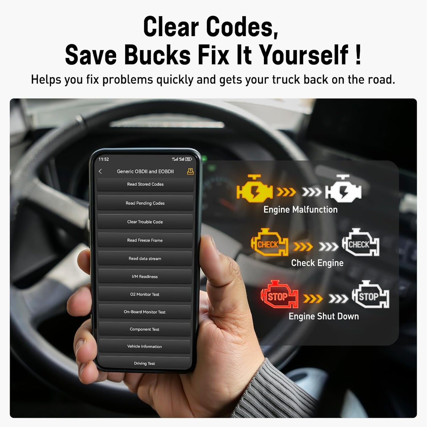 ANCEL HD110 Heavy Duty Truck Scanner with DPF Regen and Reset for Detroit Paccar Engine, Full System HDOBD & OBD2 Scanner for Diesel Trucks Lifetime Free Updates