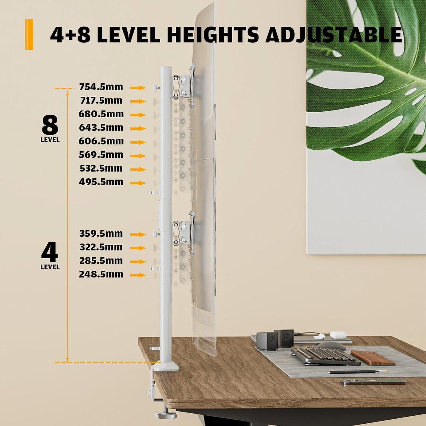 Hemudu Dual Monitor Articulating Desk Mount Arm Stand - Vertical Stack Screen Supports Two 13 to 34 Inch Computer Monitors with C Clamp White