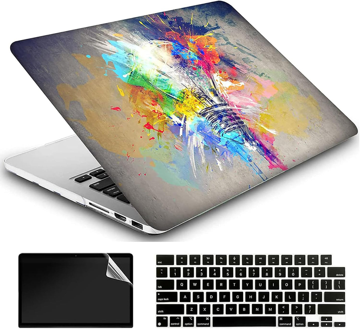Compatible with MacBook Air 13 Inch Case 2017 2016 2015 2014 2013 2012 2011 2010 Release A1466/A1369, Plastic Hard Shell Case & Keyboard Cover & Screen Protector - Colorful Bulb