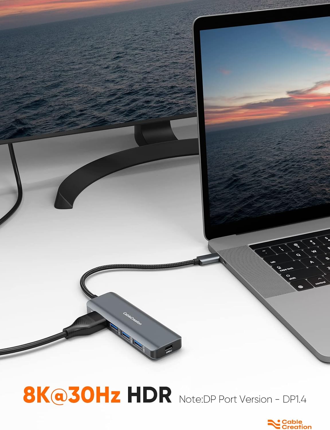 CableCreation 8K HDMI USB C Hub for MacBook Pro, 5-in-1 USB C Multiport Adapter with 100W PD, 3 USB 3.0 Ports, 8K 30Hz/4K 120Hz HDMI, Compatible with Steam Deck, Surface Pro, XPS and More - Space Grey