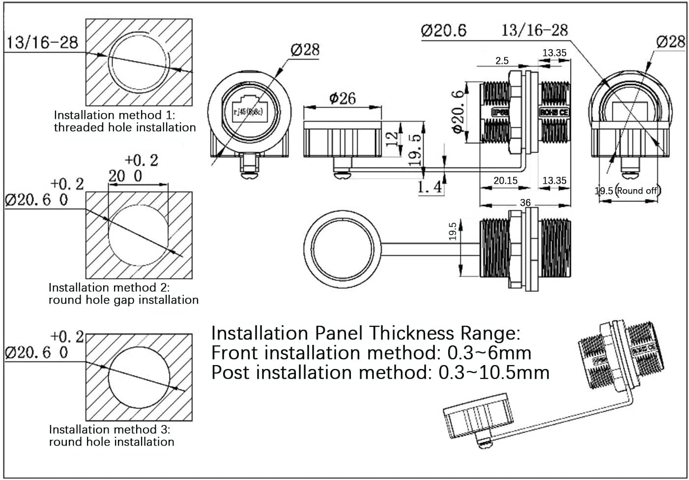 5PCS Panel Mounting Shielded RJ45 Waterproof Cat5/5e/6 8P8C Connector Ethernet LAN Cable Connector Double Head Adapter with Waterproof/Dust Cap