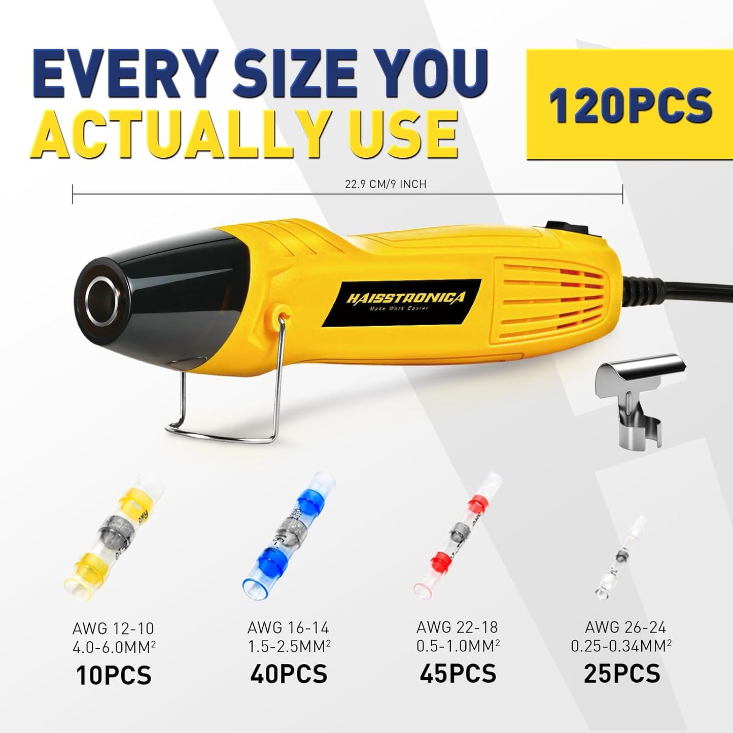 haisstronica 120 PCS Solder Seal Wire Connectors with Heat Gun Kit - Solder Sticks Wire Terminals Waterproof Electrical Connectors for Automotive, Marine, Wiring Repair