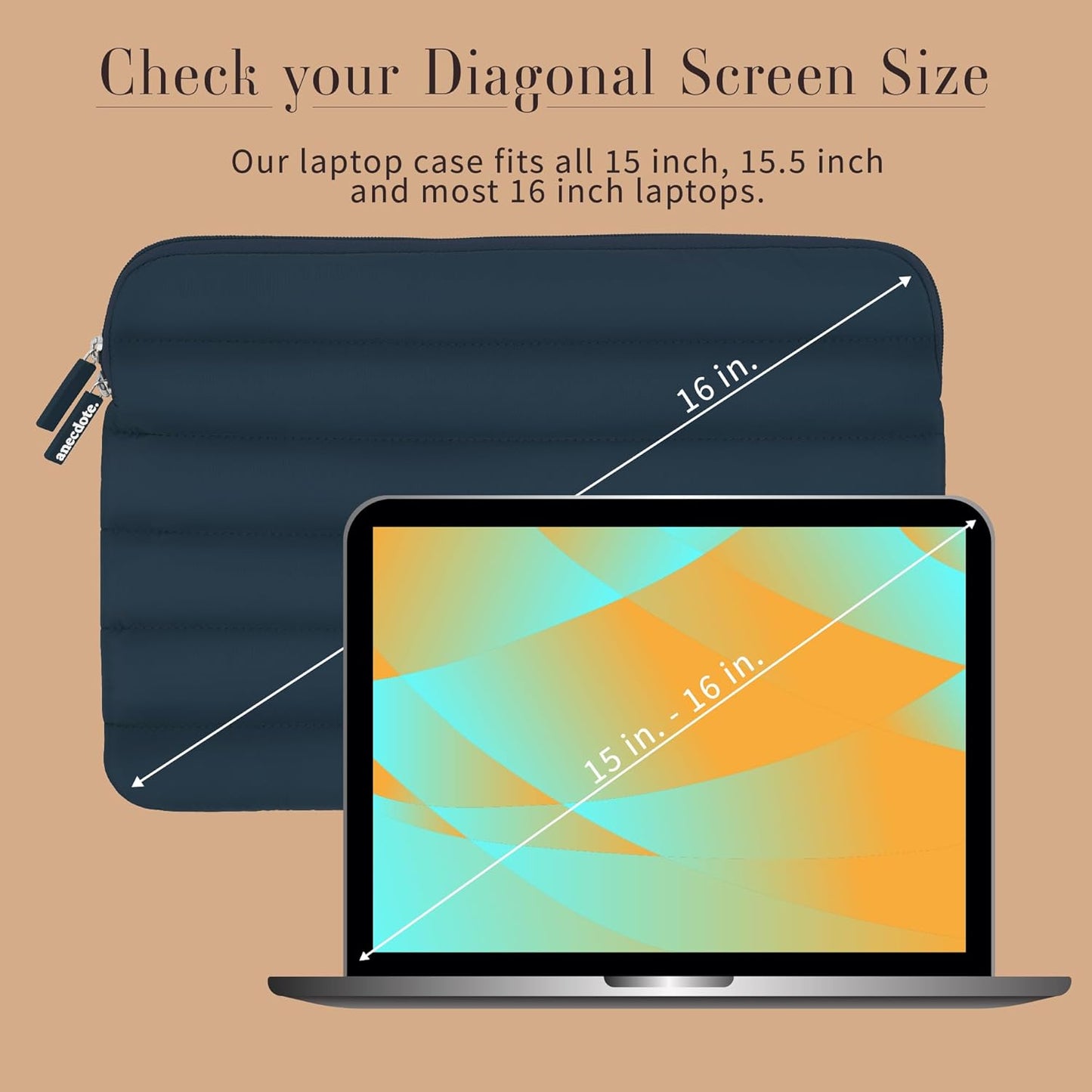 ANECDOTE Laptop Case 15-16 Inch – A Perfect Laptop Sleeve - Compatible with MacBook Air/Pro 15 inch M3 M2 M1 Chip Pro Max 2023-2021 – Fits Well, Made of 100% Nylon with Aesthetic Design (Navy)