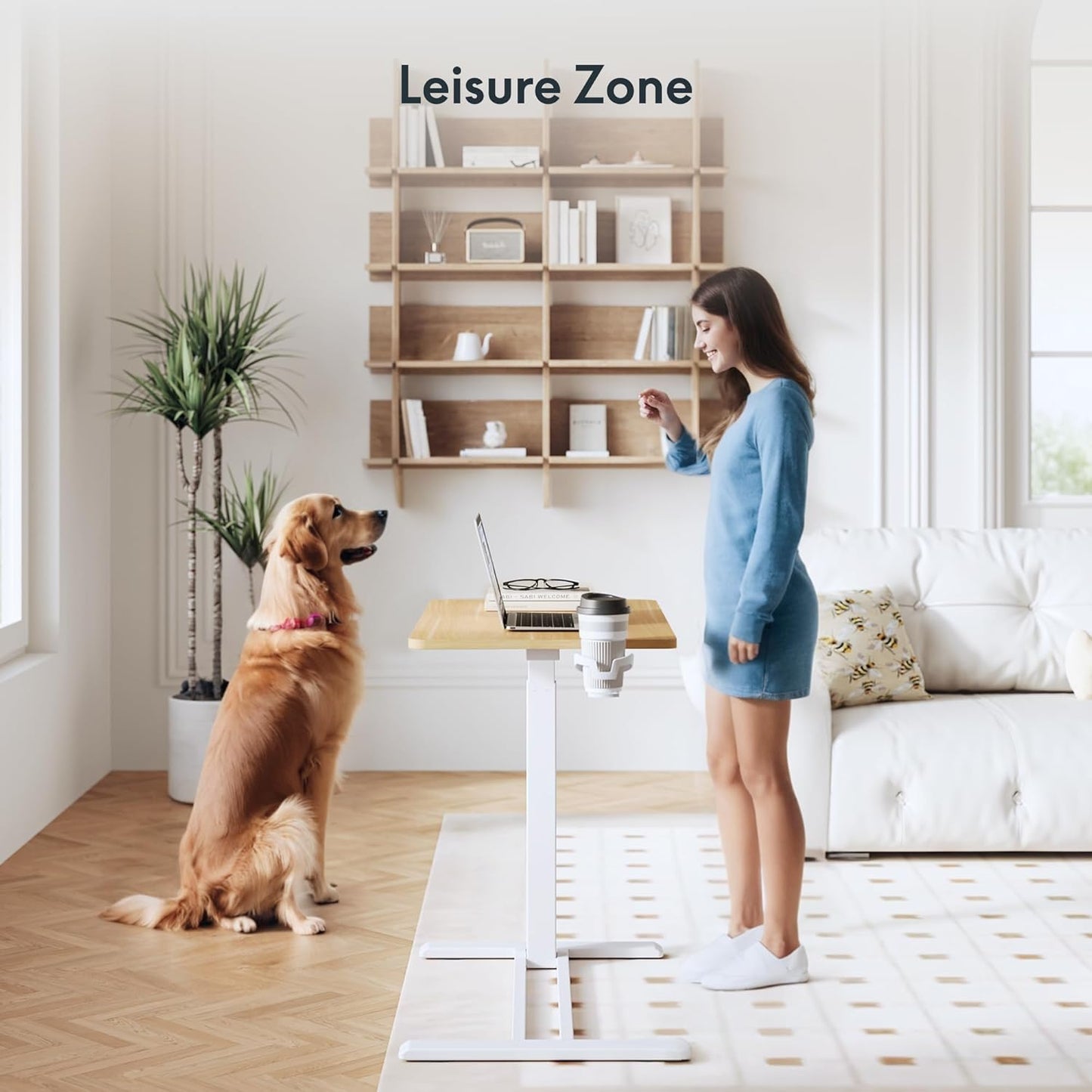 FLEXISPOT Adjustable C Table with Wheels, Mobile Snack Side End Table Sofa Couch Bedside Table Laptop Rolling Cart TV Tray Night Stand Small Space Side Table,(27.6" W x 15.7" D,Maple)