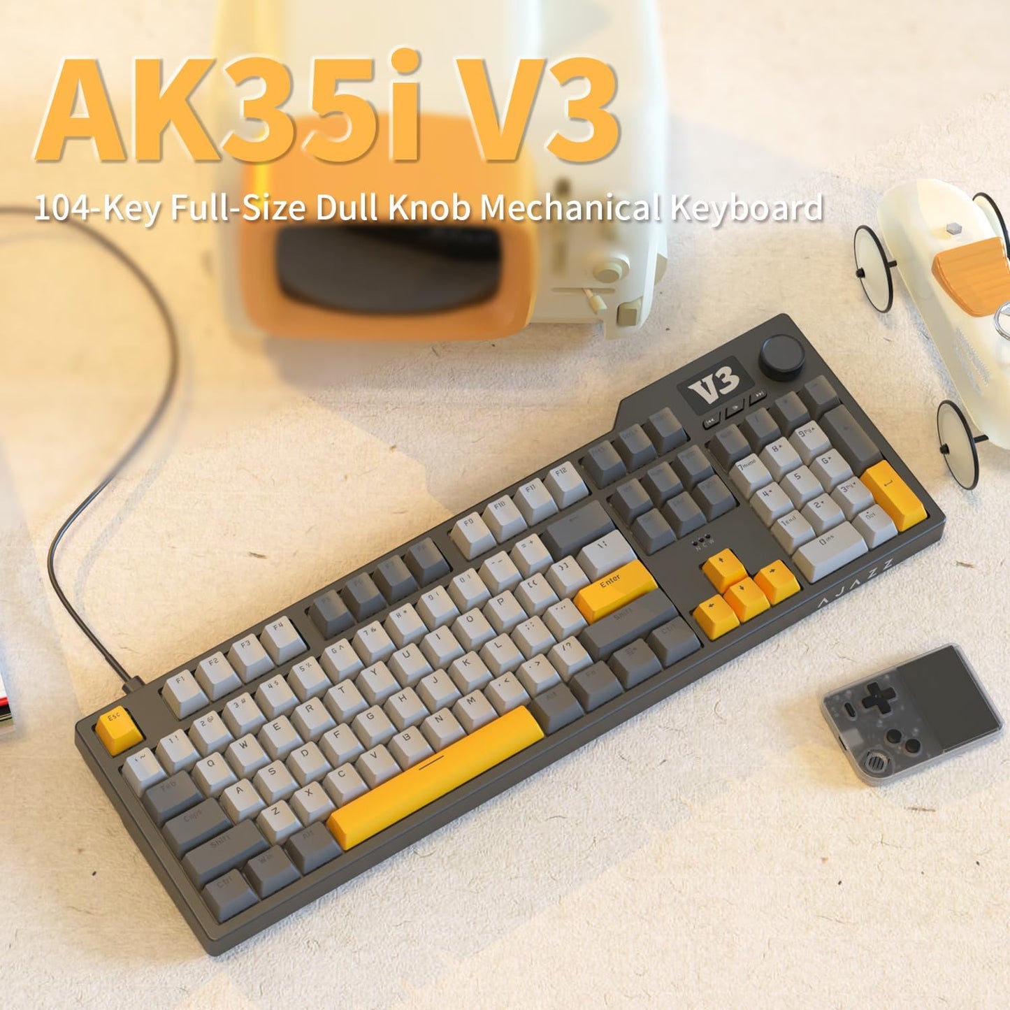 AJAZZ AK35I V3 104-Key Full Size Wired Gasket Mount Gaming Keyboard with Multimedia Buttons & Knob Control | Five Layer Pad | OEM Profile PBT Keycaps | Blue Backlit Custom Keyboard