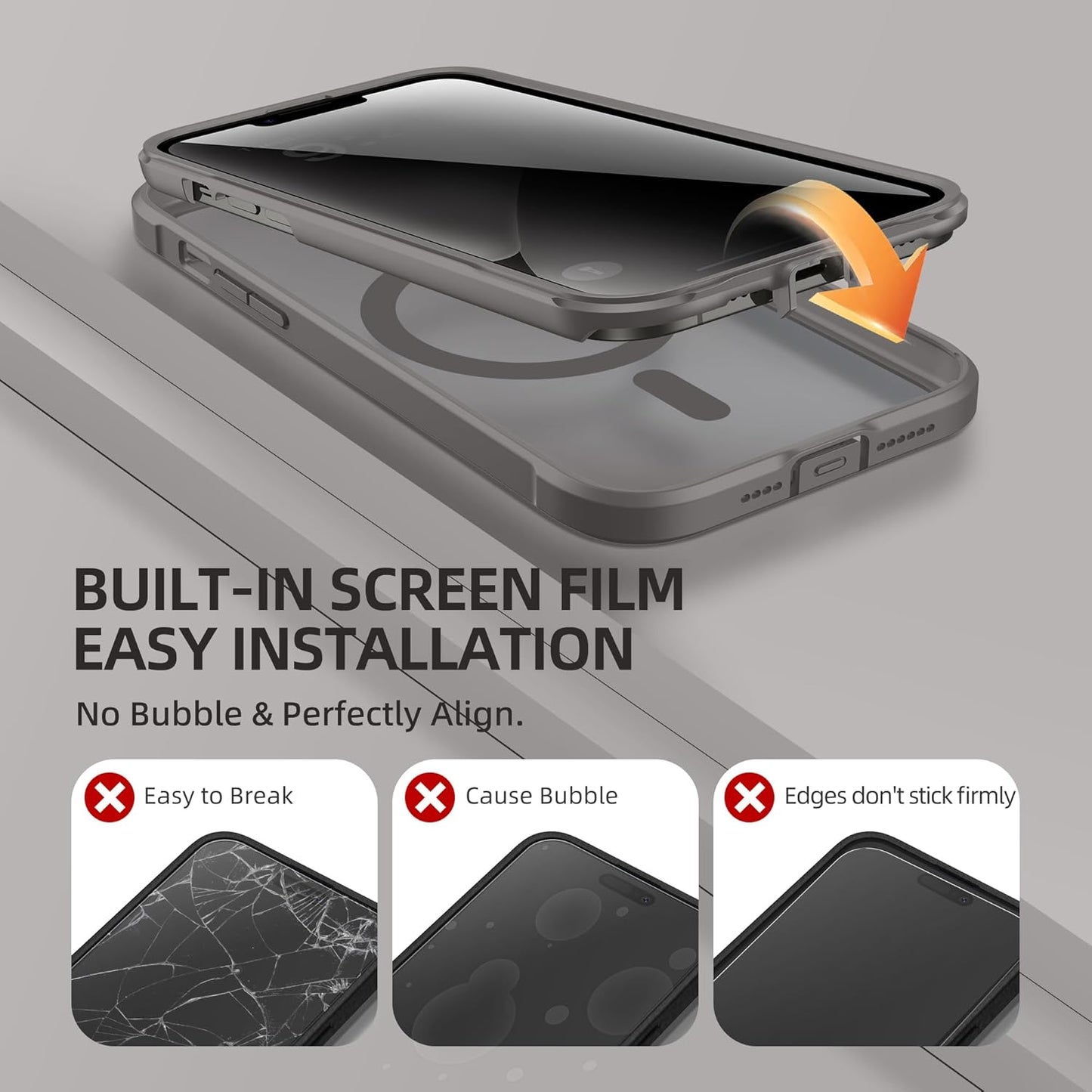 BERFY Magnetic for iPhone 13 Pro Max Case, Compatible with MagSafe, Built-in Privacy Screen Protector and Upgraded Camera Protection, Anti-Spy Full Body Shockproof Phone Case for 13 Pro Max 6.7", Grey