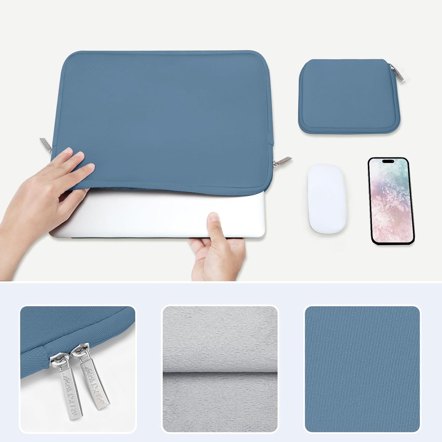 MOSISO Laptop Case 13.3 inch, 13-13.3 inch Laptop Sleeve Bag Compatible with MacBook Air/Pro 13 / Pro 14, HP Dell ASUS Lenovo Notebook, Neoprene Computer Sleeve Bag with Small Case, Navy Lime