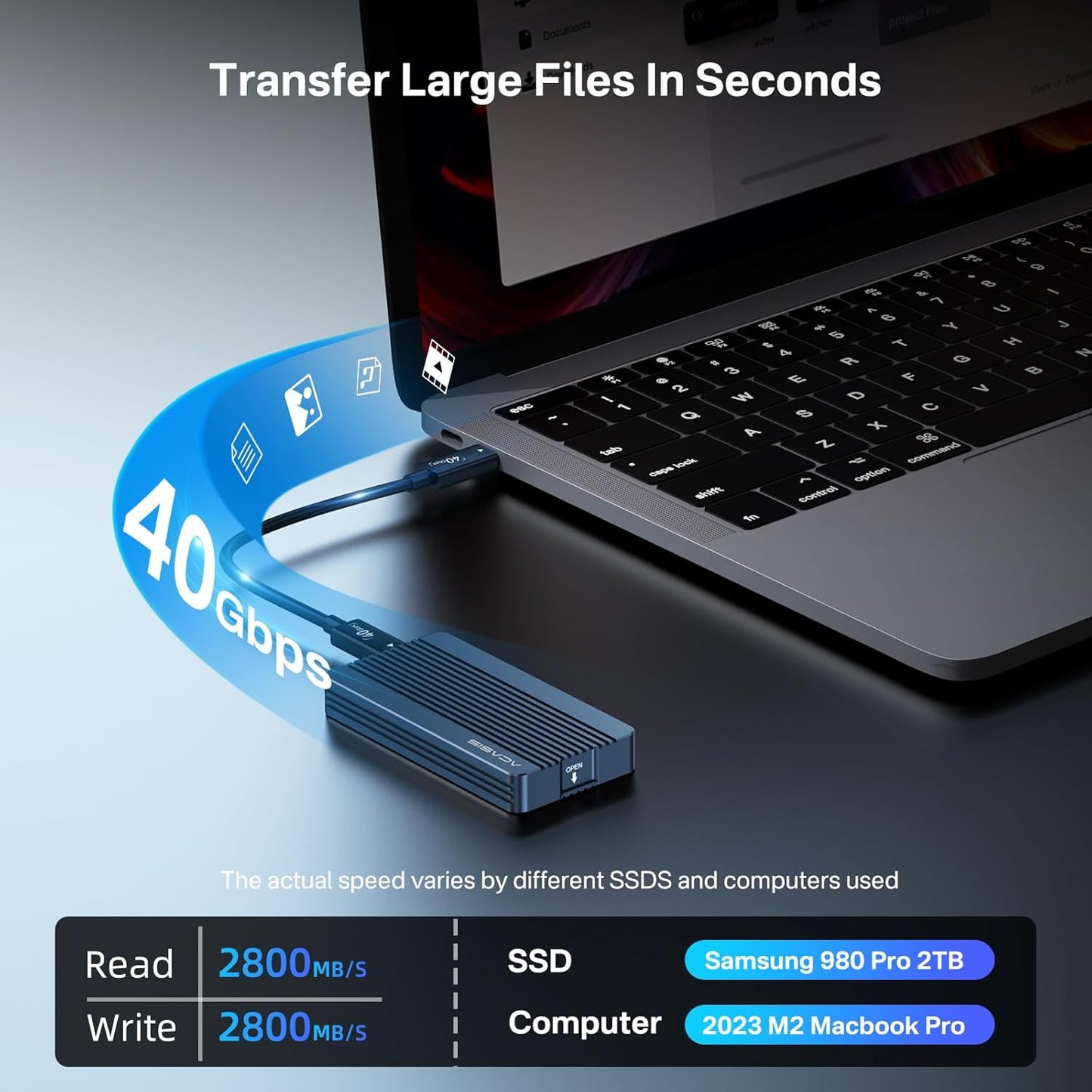 ACASIS 40Gbps M.2 NVMe SSD Enclosure, Only Compatible with Thunderbolt 4/3 USB4,TBU405 Air for M1 M2 Pro/Max, Tool Free Installation, Support M-Key Interface B+M 2280/2260/2242/2230 SSD Size