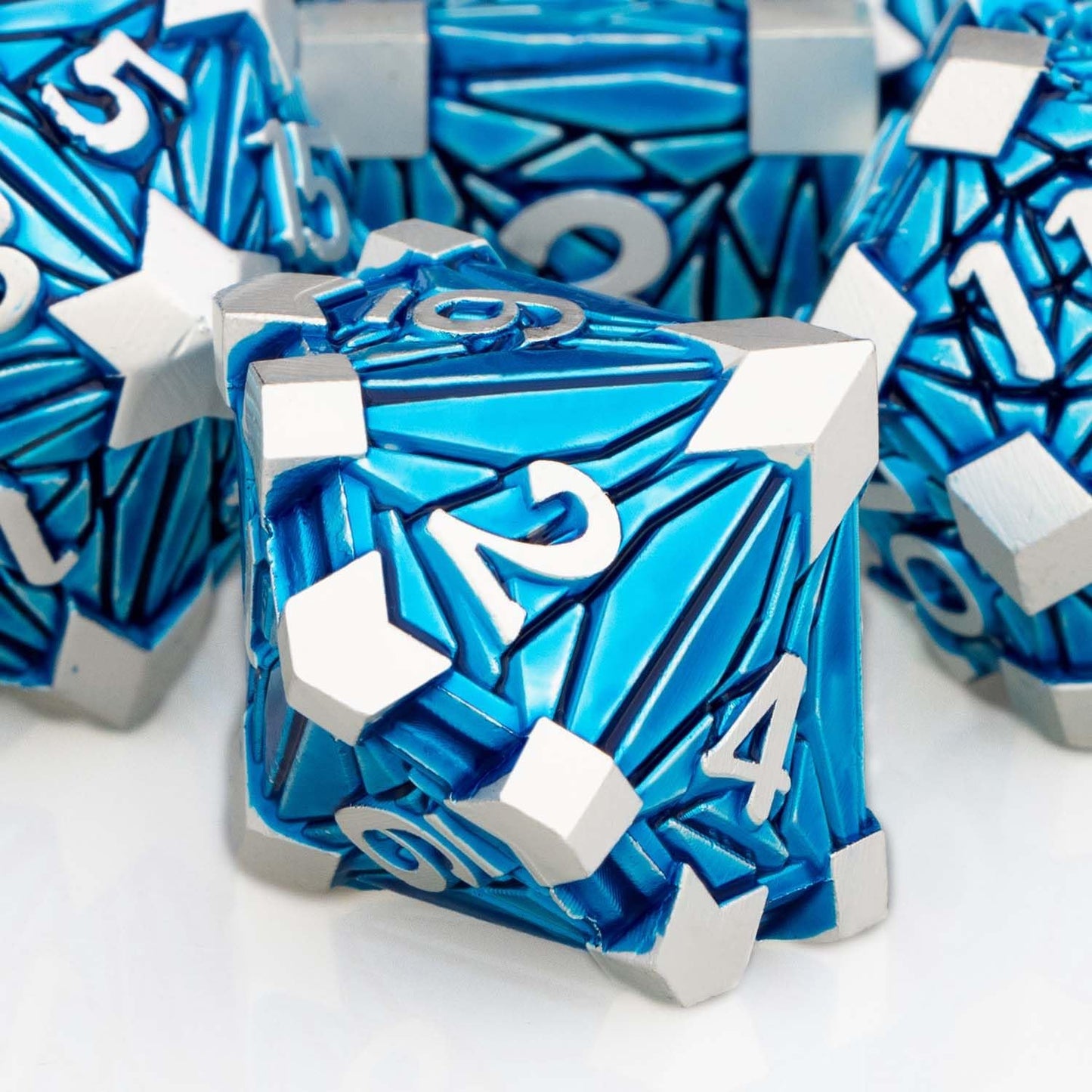 7PCS Metal DND Dice Set with Box, Debris RPG Blue D and D Dice for use with D&D Tabletop Games Role Playing Game Polyhedral Dice Set D20 D12 D10 D8 D6 D4