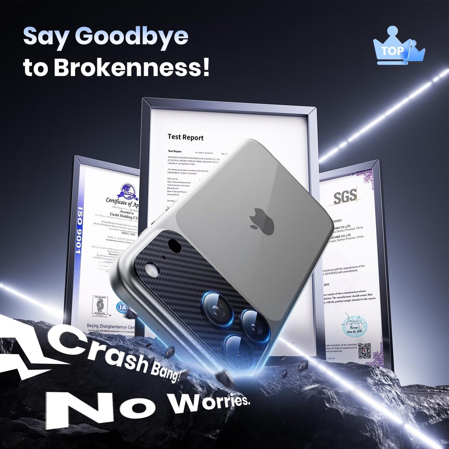 Hoerrye for iPhone 17 Pro Camera Lens Protector - [12FT Shatterproof Military Grade] [Strong Adsorption] Metal Top 9H+ Tempered Glass Camera Screen Full Cover Case Friendly,Carbon Fiber