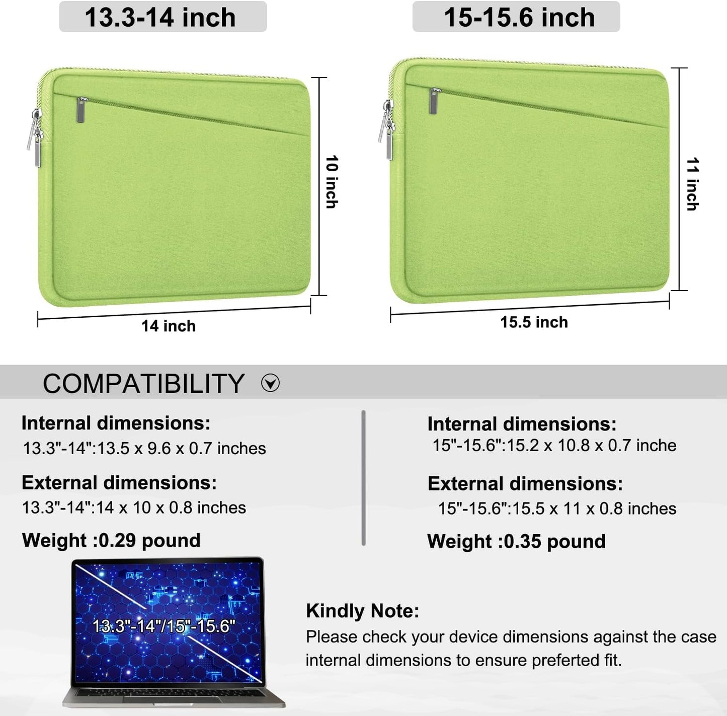 Laptop Case 15.6 inch, Slim Computer Carrying Bag Protective Cover Briefcase with Front Pocket, Durable Laptop Cover for 15-16 Inch HP, Dell, Lenovo, Asus, Notebook, Light Green