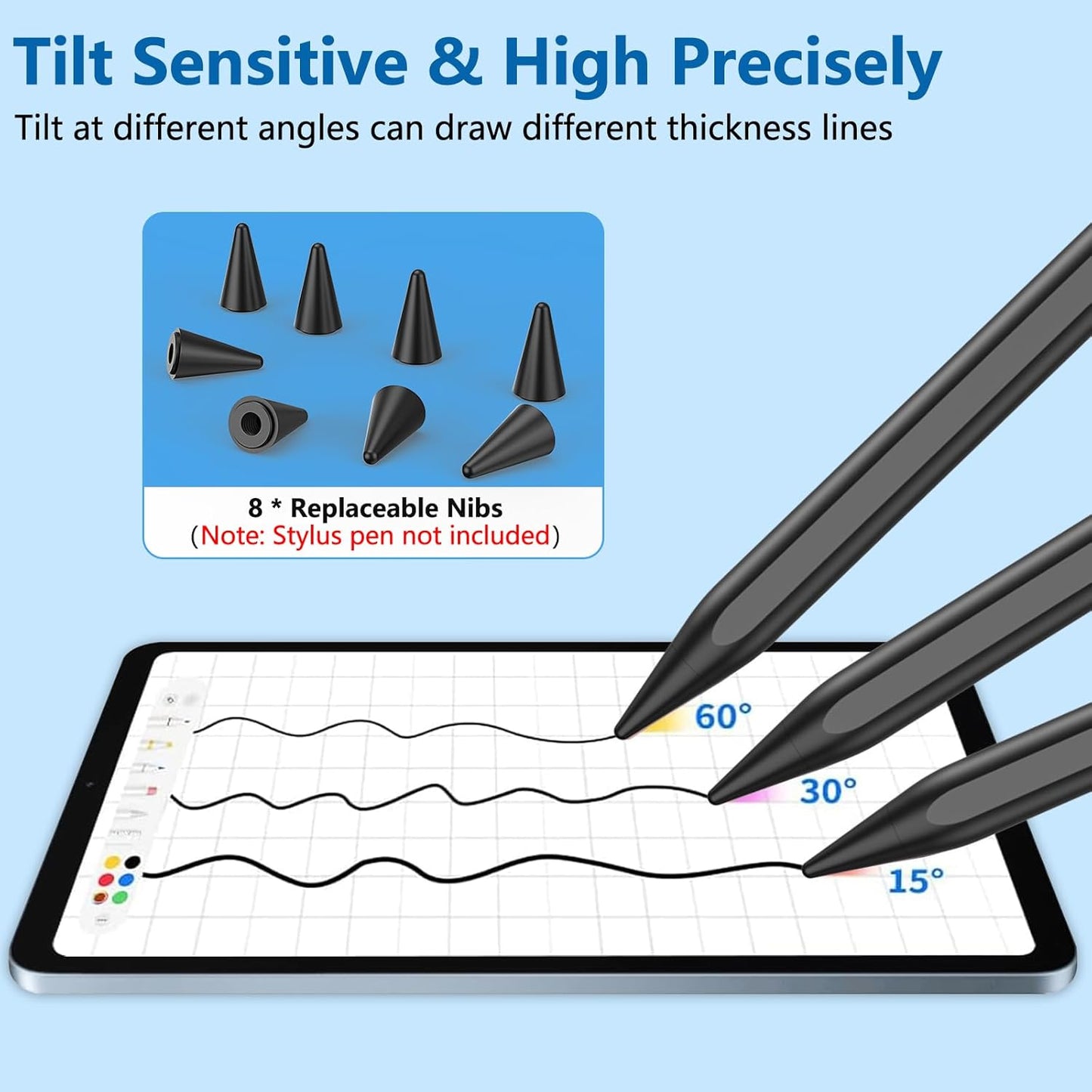 8 Pack Pencil Tips, Replacement Tips Only Compatible with Our KARFUN Pencil, iPencil Nib for iPad Pencil 2018-2023, iPad 10/9/8/7/6 Gen, iPad Pro 11/12.9, iPad Air 5/4/3, iPad Mini 6/5Gen (Black)