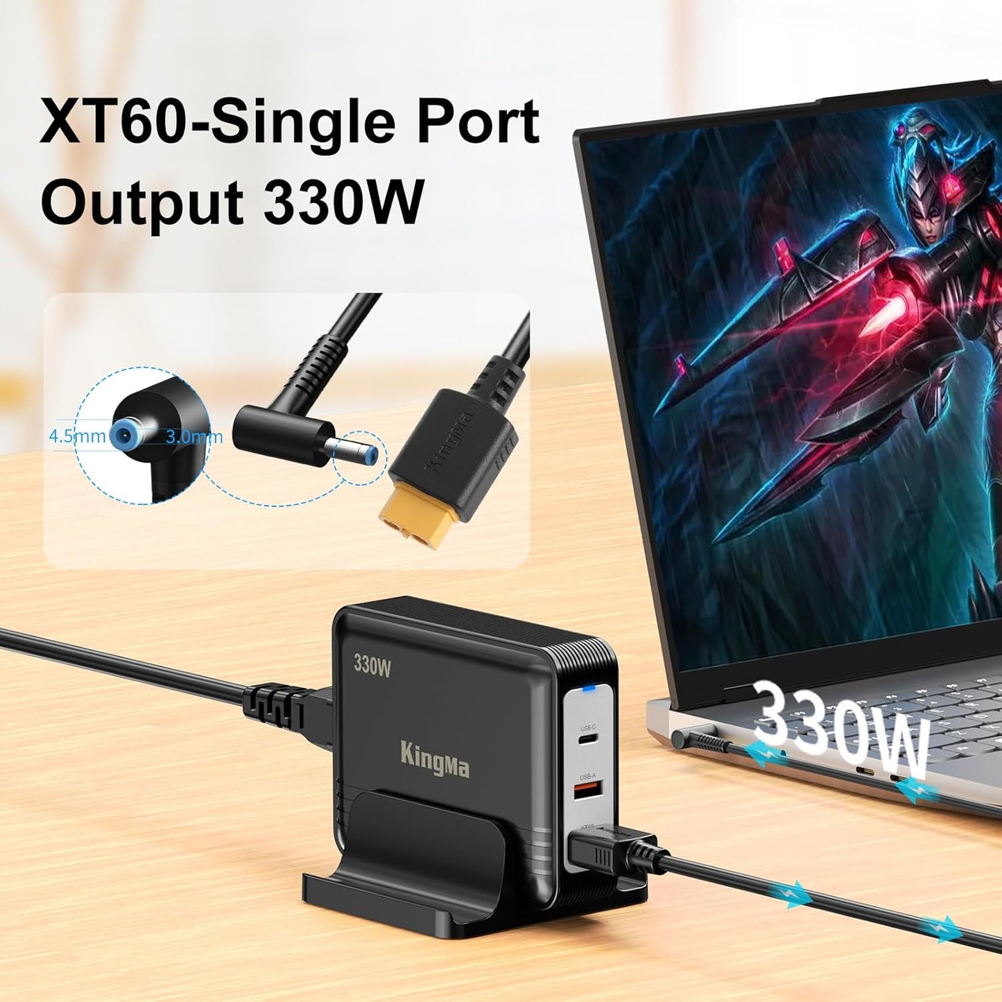 330W HP OMEN Gaming Laptop Charger for HP OMEN 15/16/17,Pavilion Gaming Laptop 16/15 3-Port PD 3.0 (20V/16.5A) GaN Fast Charging Station with 45-30mm Cable for Professional Engineering Laptops