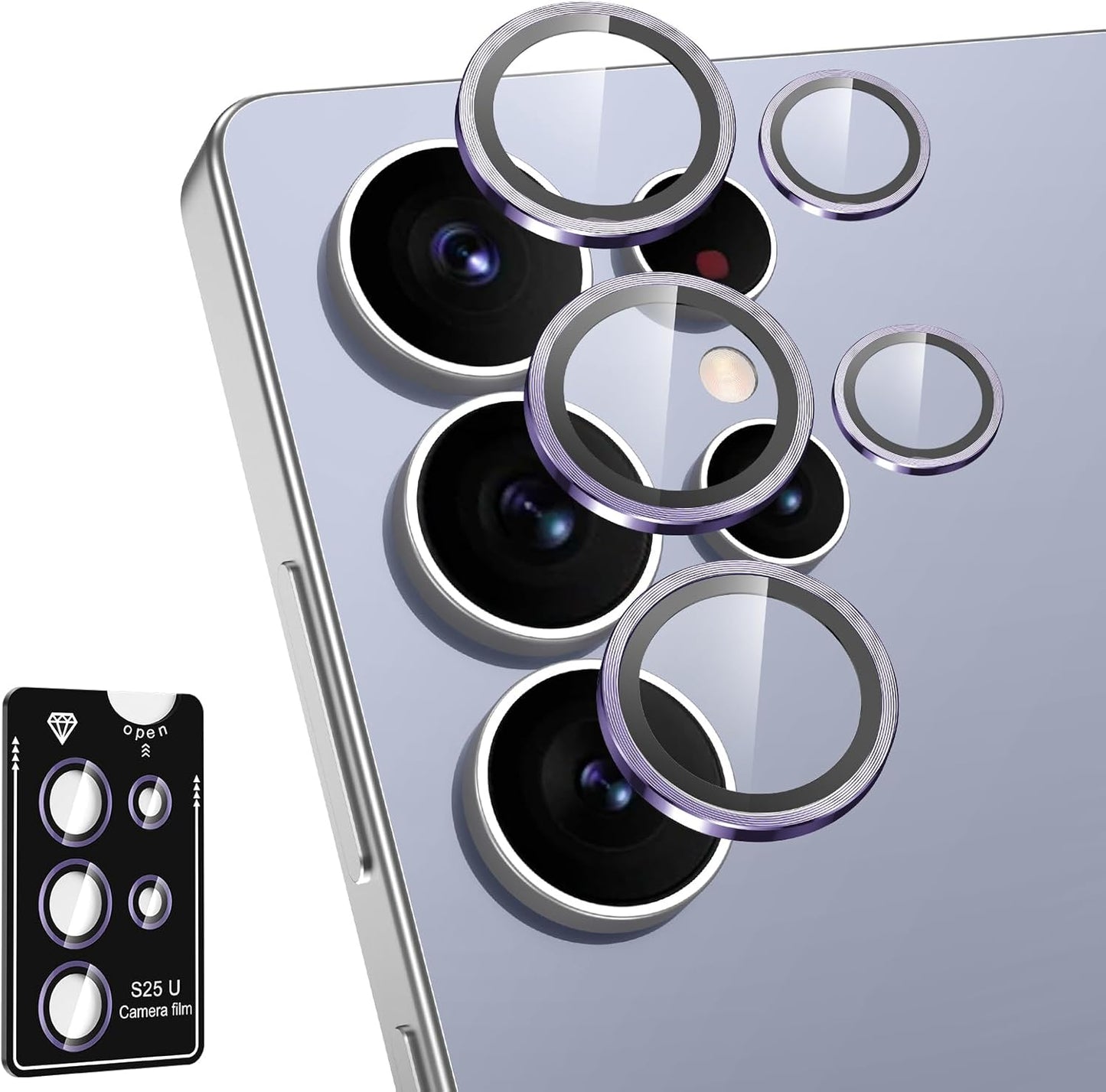 for Samsung Galaxy S25 Ultra Camera Lens Protector, Individual Metal Ring Tempered Glass Lens Cover, [Strong Adsorption] Scratch Resistant Ultra-Thin HD Clear Lens Cover, 1 Set-Purple