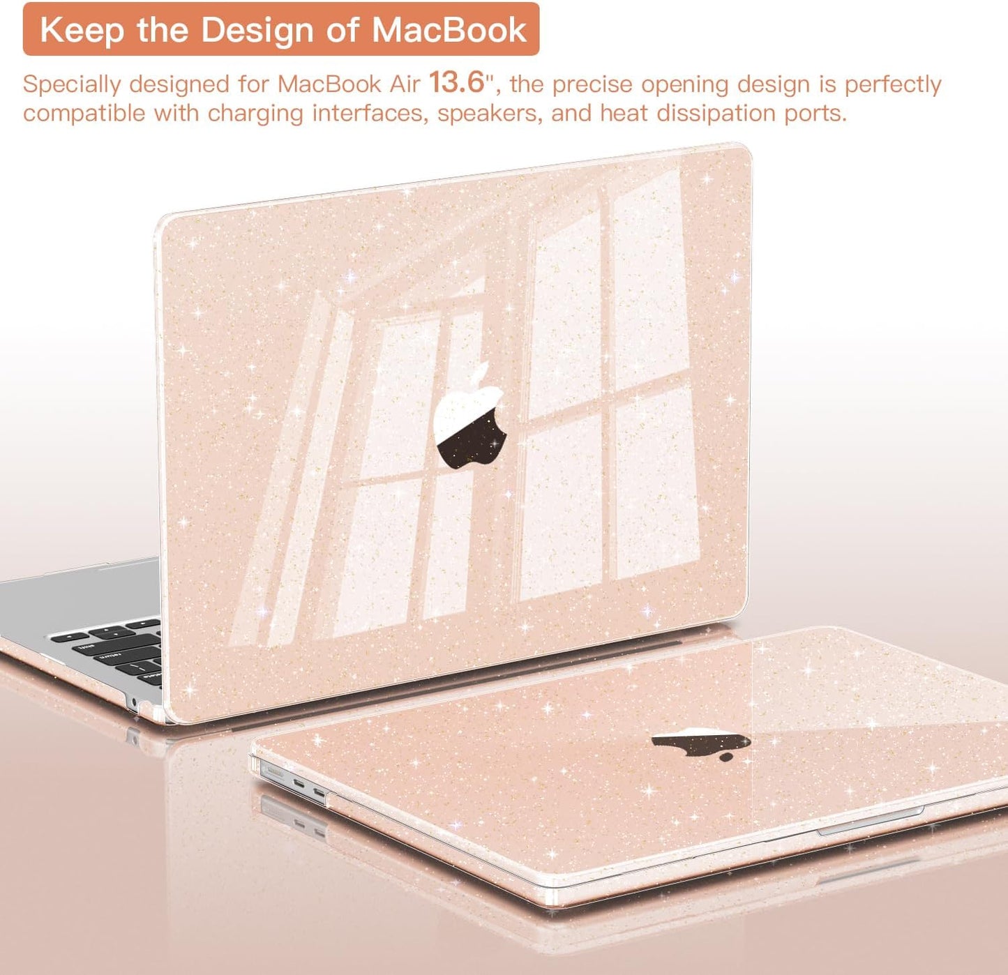 CISSOOK Cherry Pink Glitter Case for MacBook Air 13.6 inch 2025 2024 2022 Released A3240 A3113 A2681, Bling Hard Shell Case with Keyboard Cover & Screen Protector for MacBook Air 13 M2 M3 M4