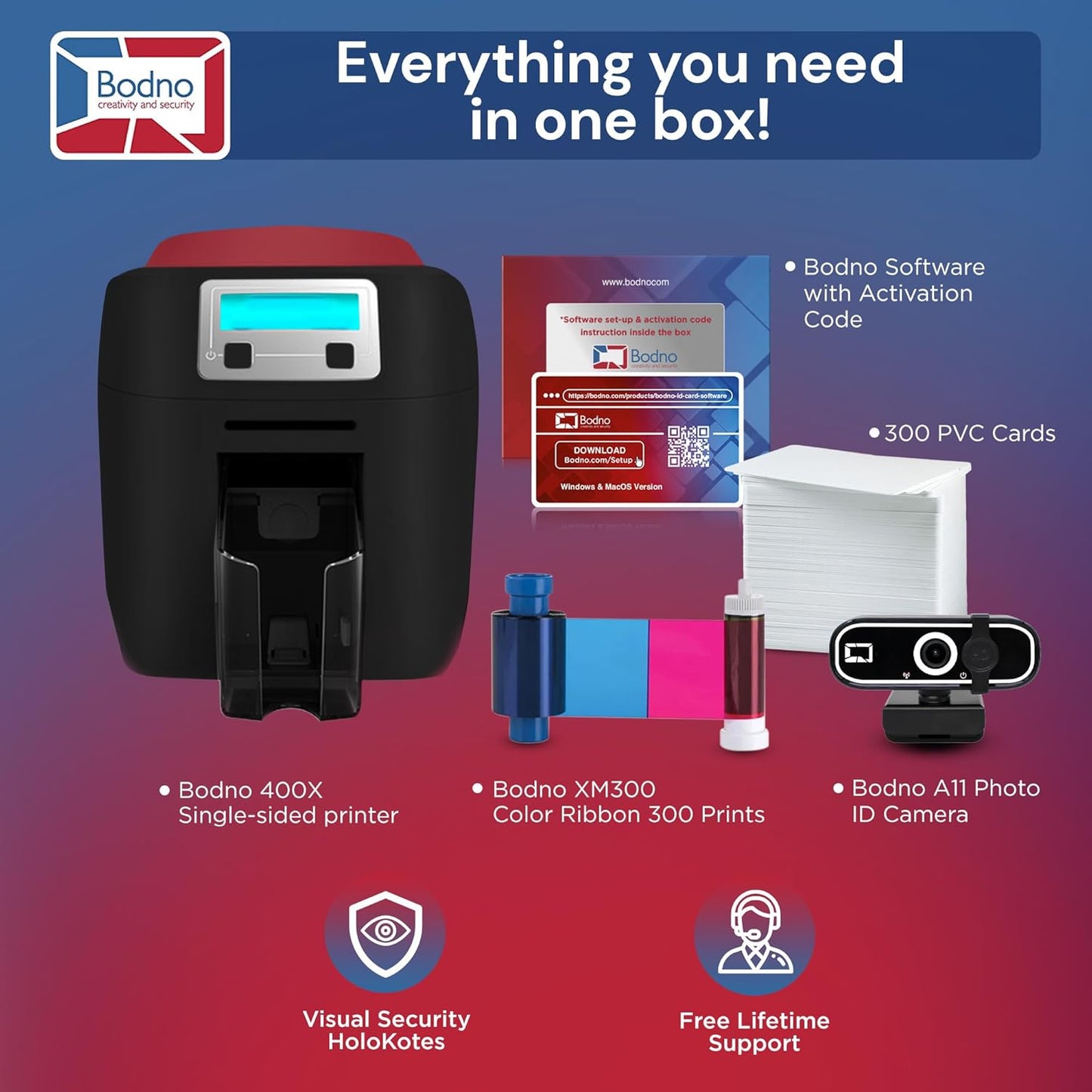 Bodno Magicard 400X Single Sided ID Card Printer & Complete Supplies Package ID Software - Bronze Edition