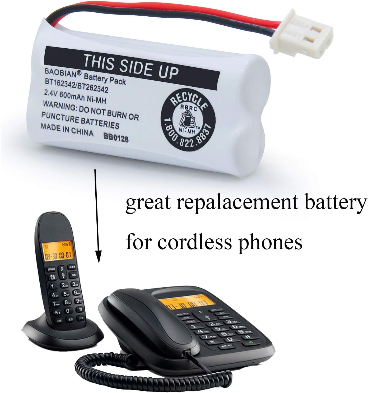 BT162342/BT262342 Cordless Phone Batteries 2.4V 600mAh Ni-Mh BT166342/BT266342 CS6114 CS6419 CS6719EL52300 CL80111 (8 Pack)