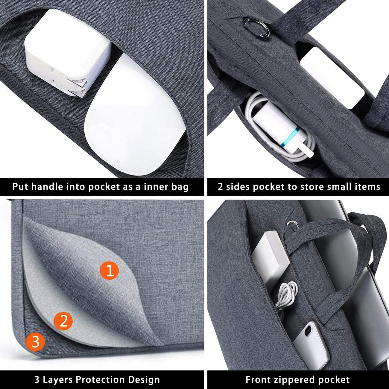 Voova Laptop Bag 17 17.3 Inch Water-resistant Laptop Sleeve Case with Shoulder Straps & Handle, Computer Case Cover Slim Briefcase Compatible with 17-18” Hp Dell Asus Acer, Grey